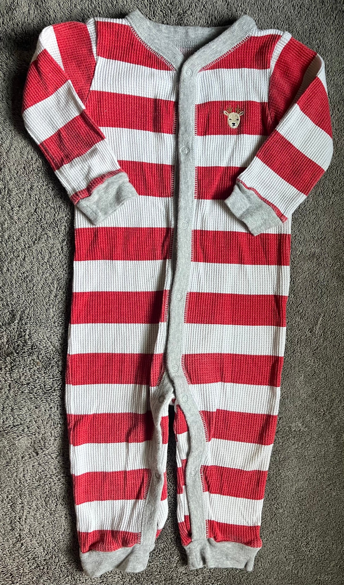 Seller #13 Carter’s boys 12 months Christmas candy cane stripe reindeer footless sleeper pajamas