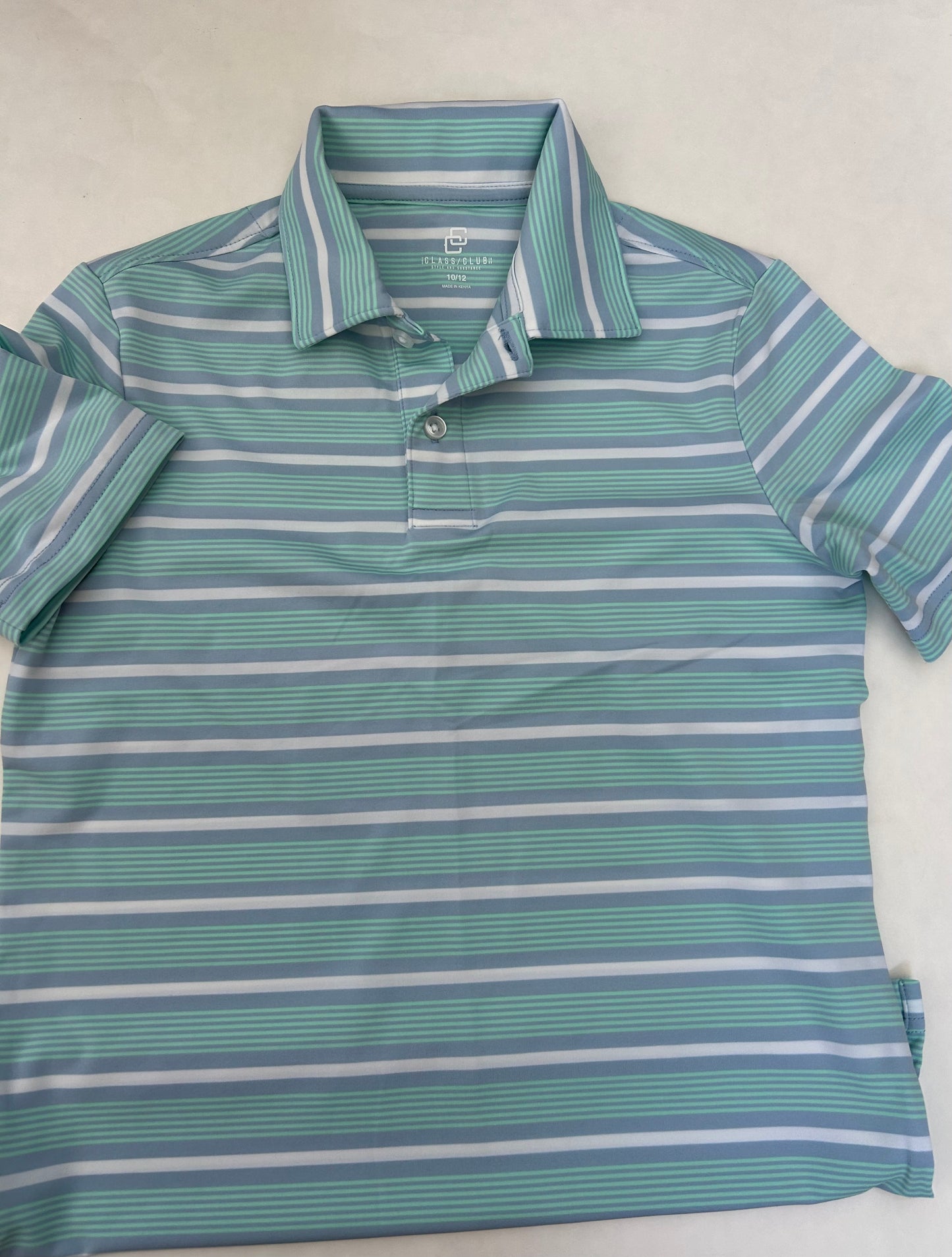 #6 Boys size 10/12 Class Club dry fit Easter polo /light blue stripe