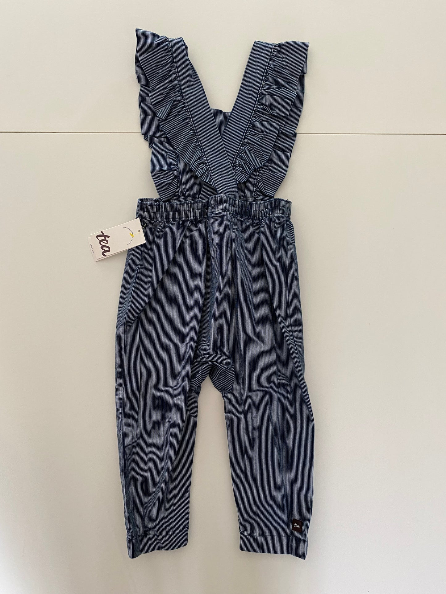 #117, Girls 18-24M,Tea Navy/white striped ruffle romper, NWT