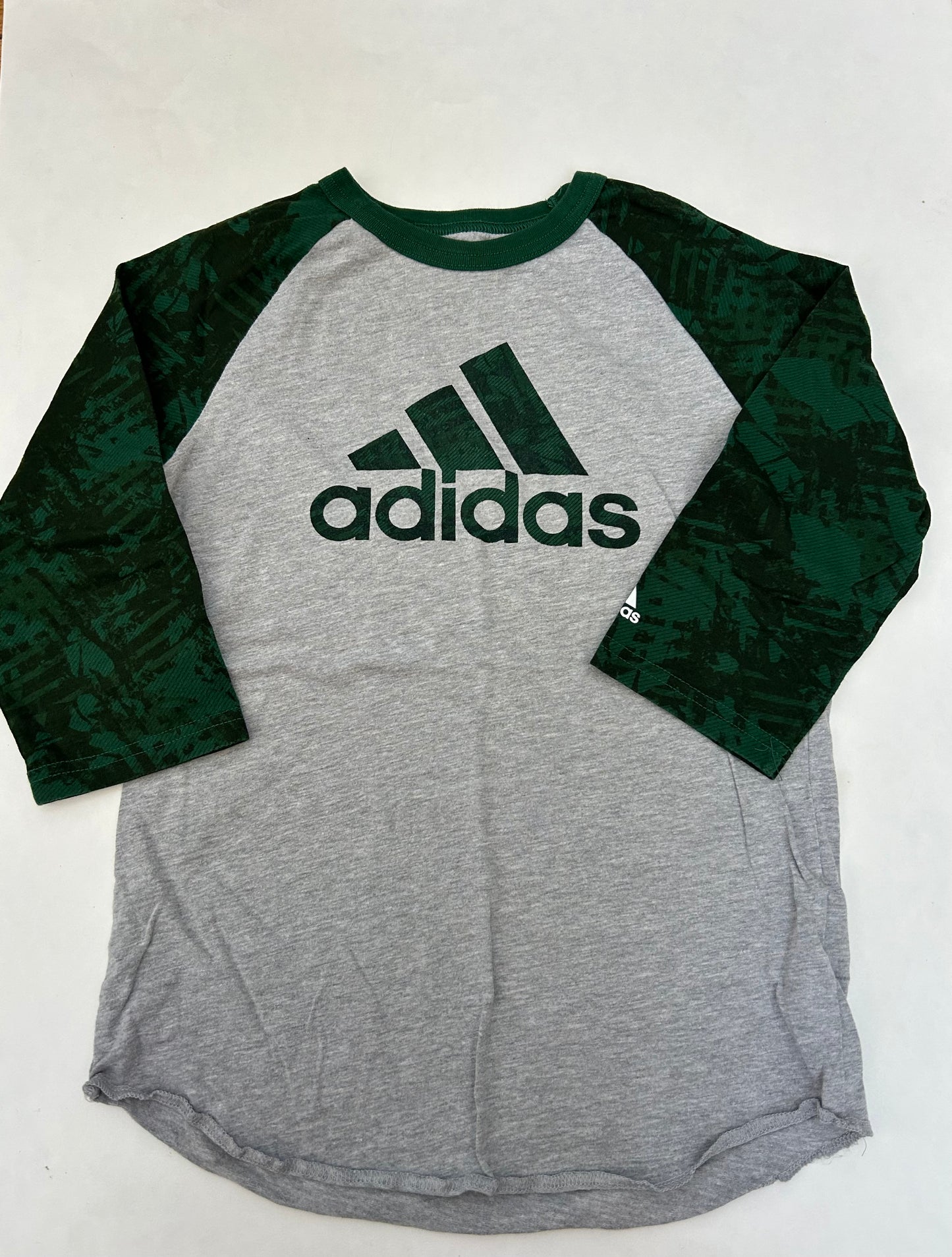 #6 Boys size youth medium Adidas 3/4 lengthy green camp baseball shirt