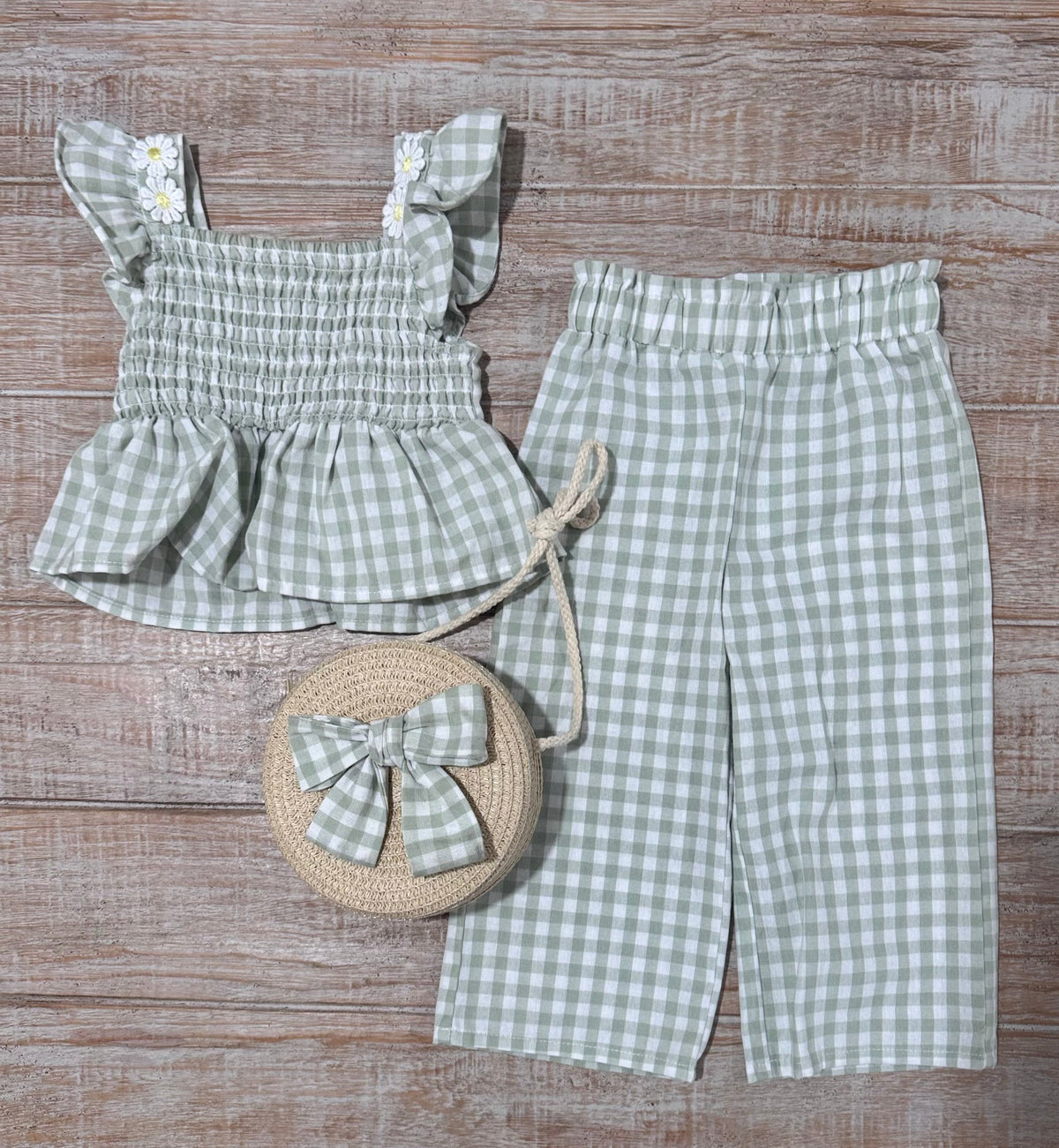 #108 Floral Gingham 3-piece Set Size 12M *Sister Matching*