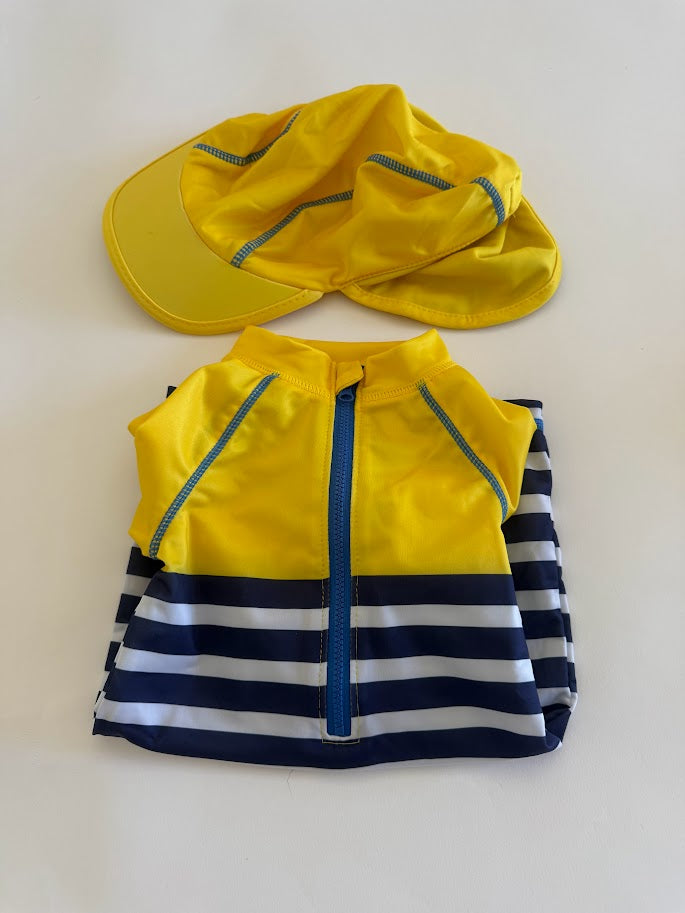#78 REDUCED Little Lad NWT Stripe Long Sleeve Swim Suit with Hat Boys Size 18M