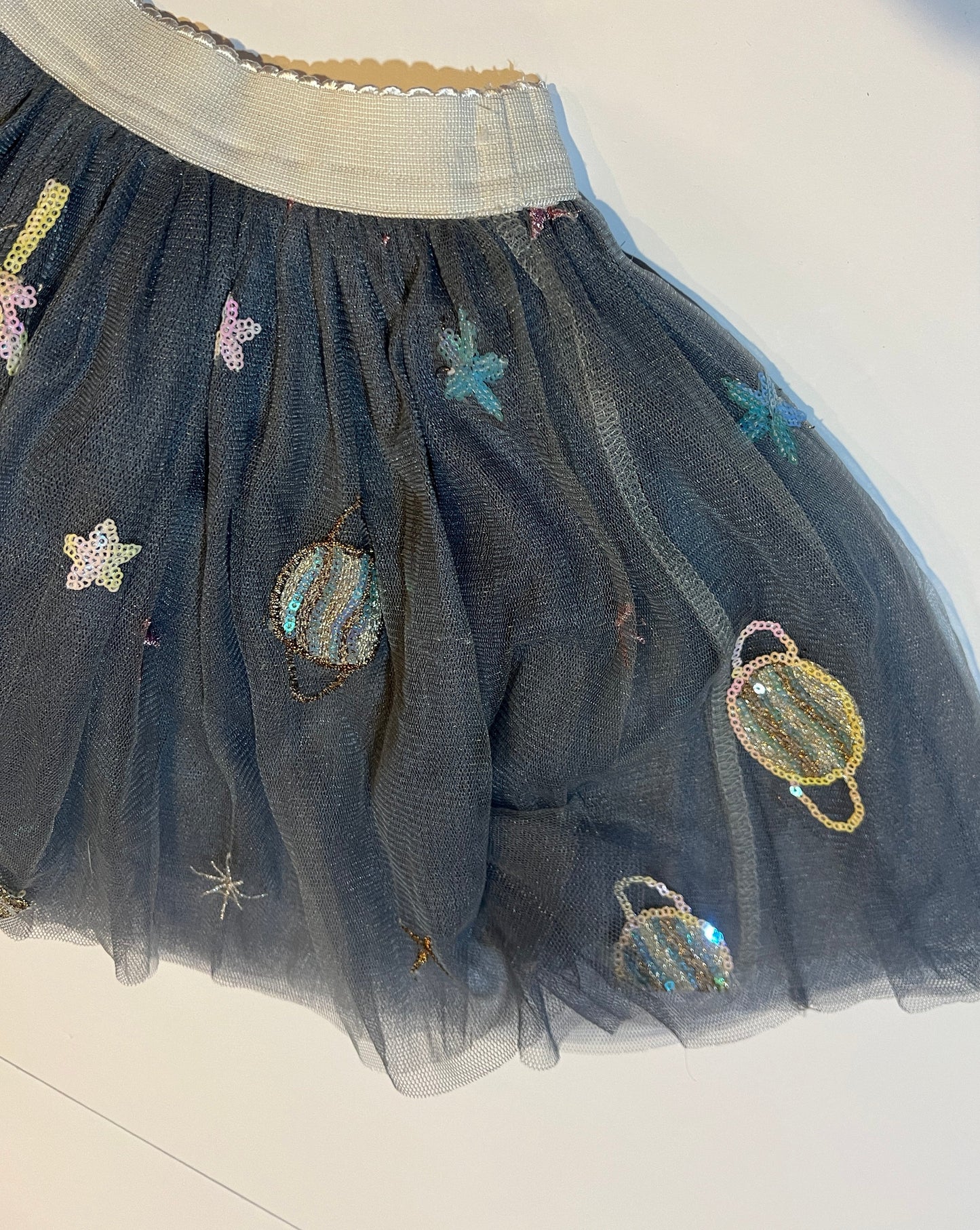 #180 Girls 3T Gray Space Sequin Tulle Skirt