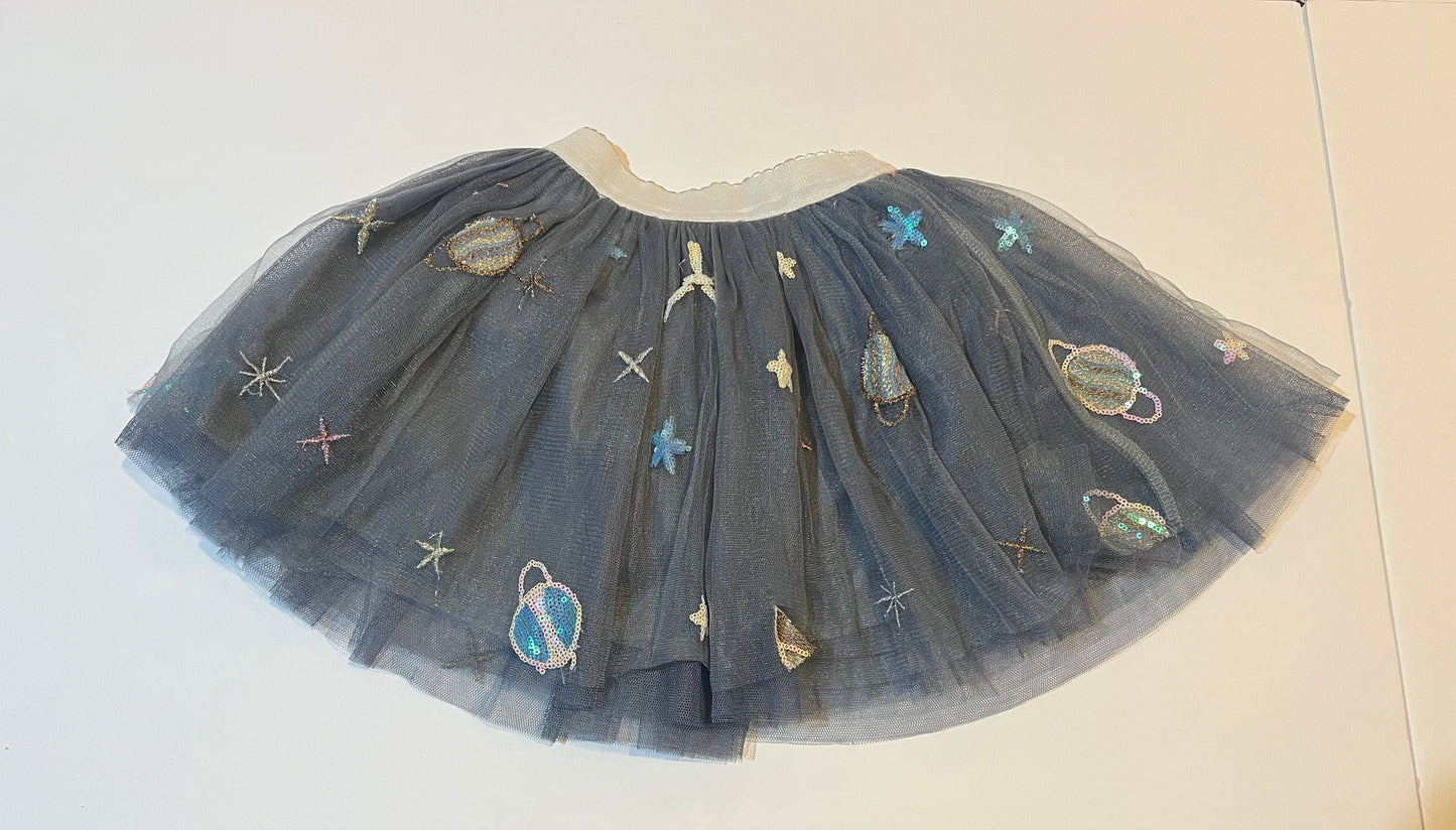 #180 Girls 3T Gray Space Sequin Tulle Skirt