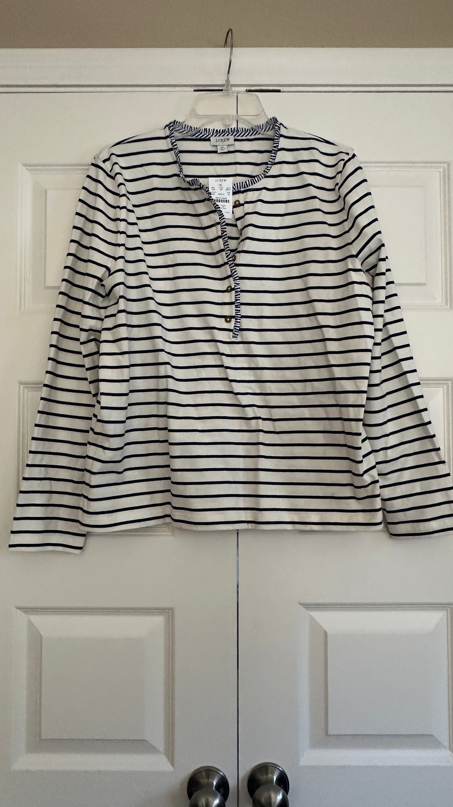 #10 | Women’s JCrew Factory | Striped ruffle collar henley | XL | NWT