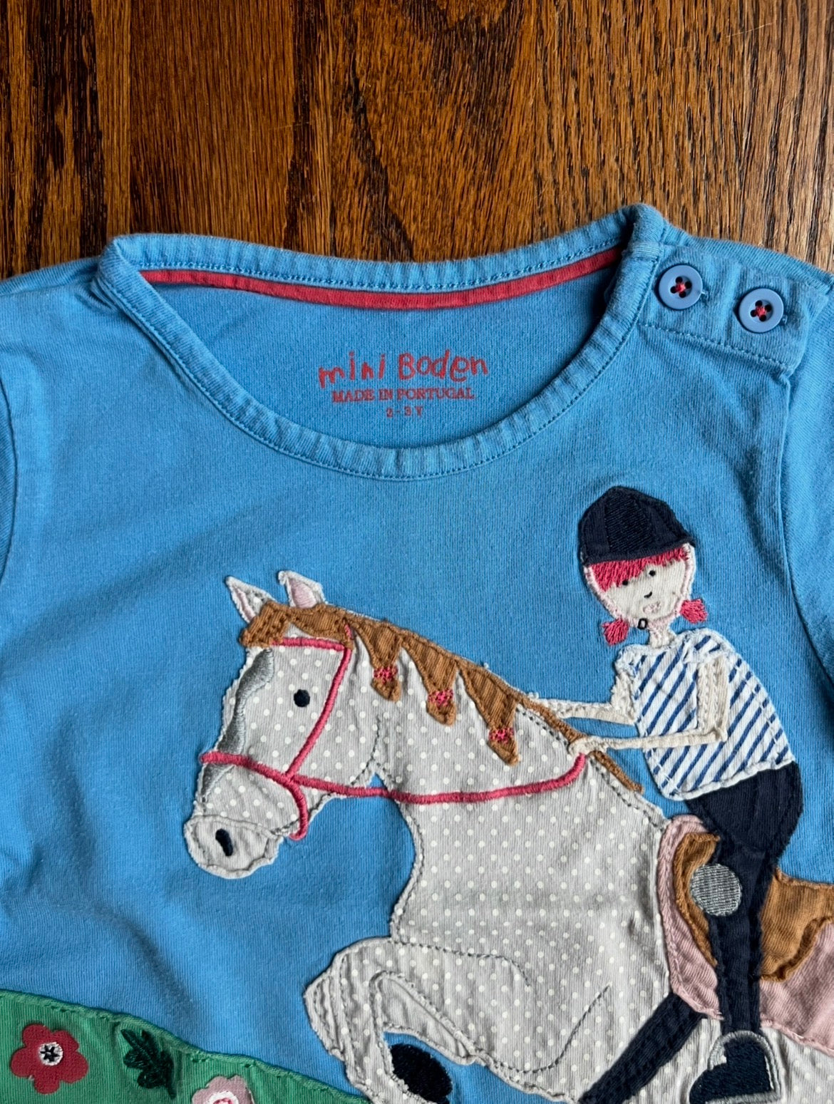 Seller #115 - Boden Girls 2-3Y Blue Long Sleeve Shirt with Horse Appliqué, GUC