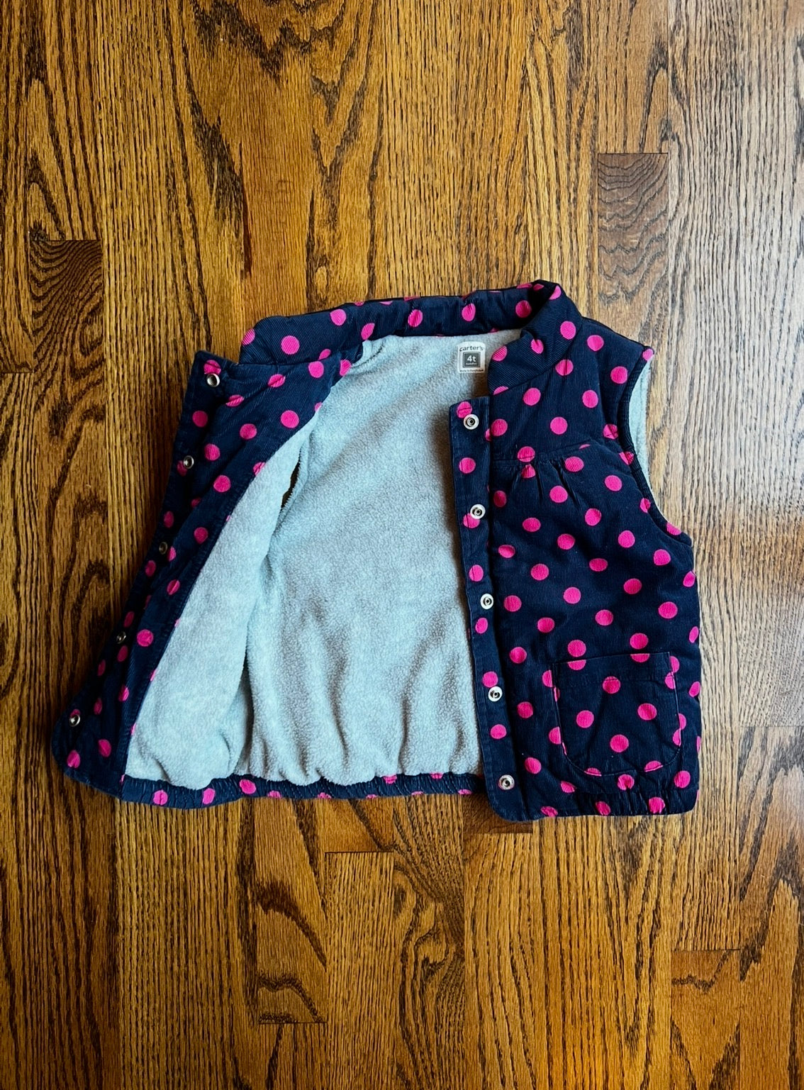 Seller #115 - Carter’s Girls 4T Navy Blue Corduroy Vest with Pink Polka Dots, VGUC