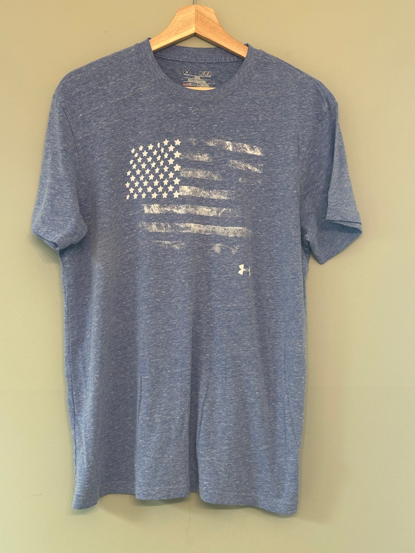 Seller #168 Under Armour Men’s Medium Heathered Light Blue American Flag Shirt