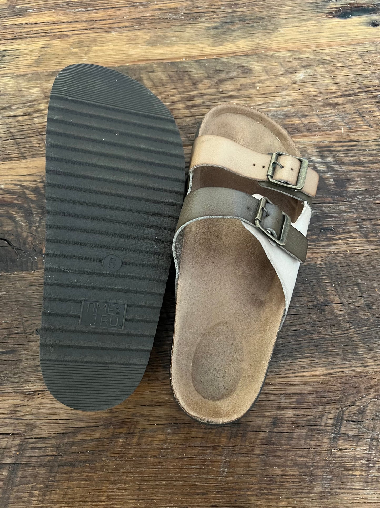 #67 Time & True Women's Brown Footbed Sandals - Size 8