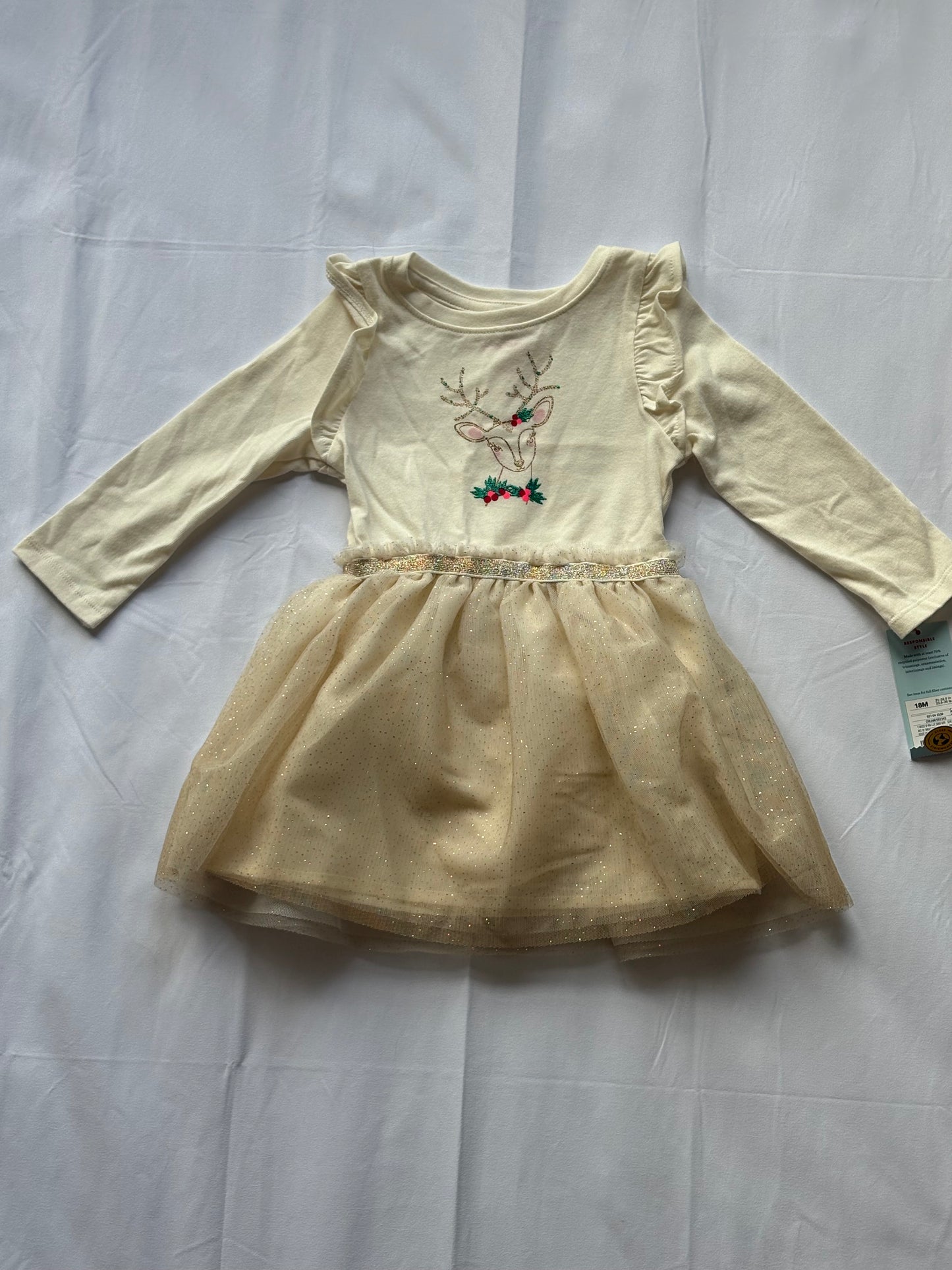 #88 Cat & Jack NWT Reindeer Sparkle Dress Girls Size 18M