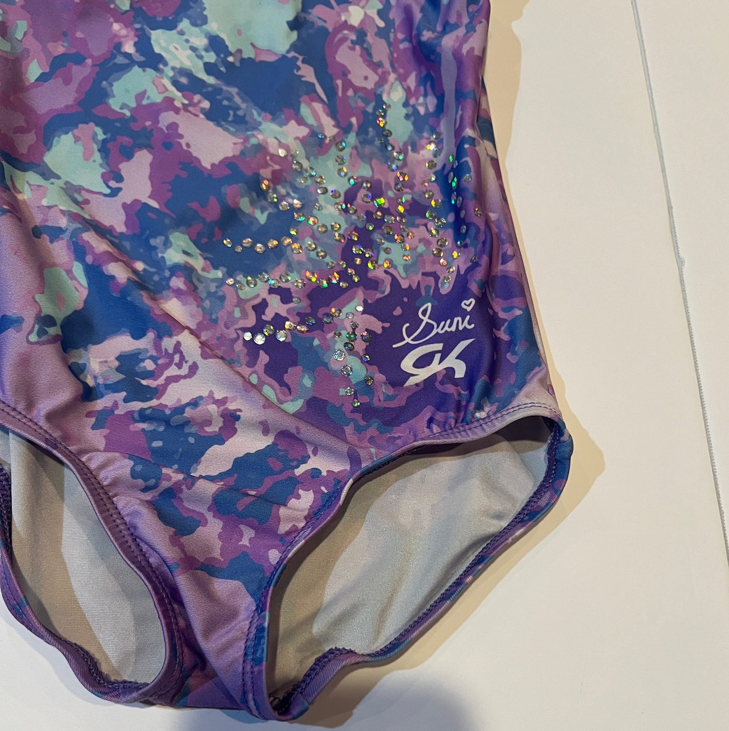 #180 Girls 3T-4T GK Elite Leotard Set (Black Floral and Purple)