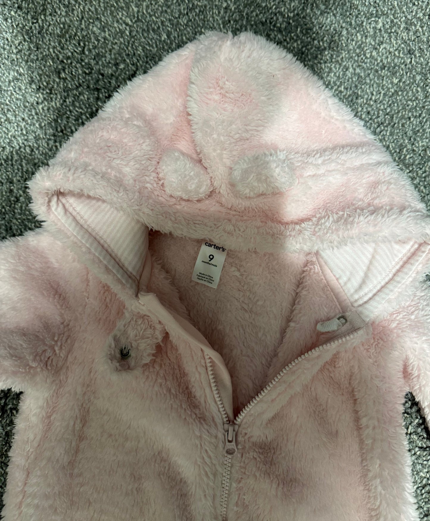 #53 baby girl long sleeve hooded jumpsuit - pink 9m