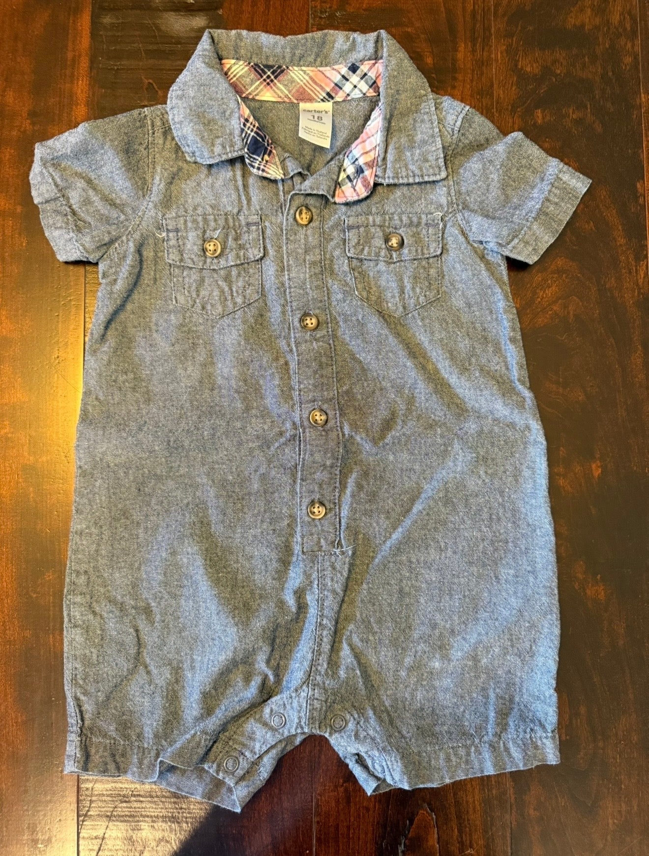 #28 Carters Infant Boy Chambray Romper - Size 18 Months