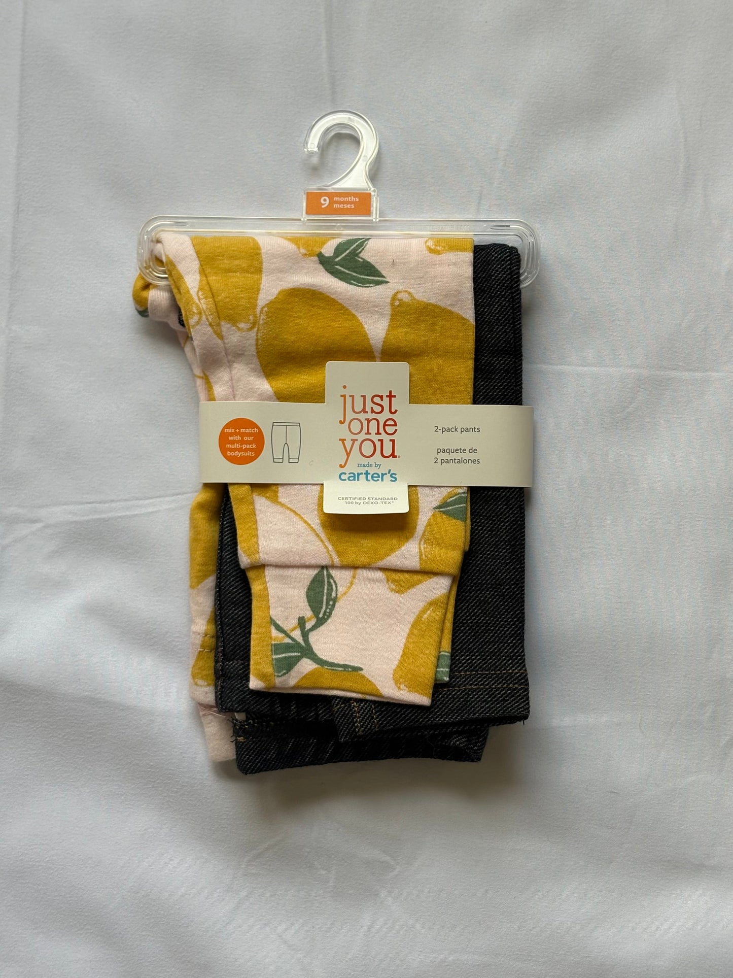 #88 REDUCED Carters NWT Pink Lemon and Denim Leggings Girls Size 9M