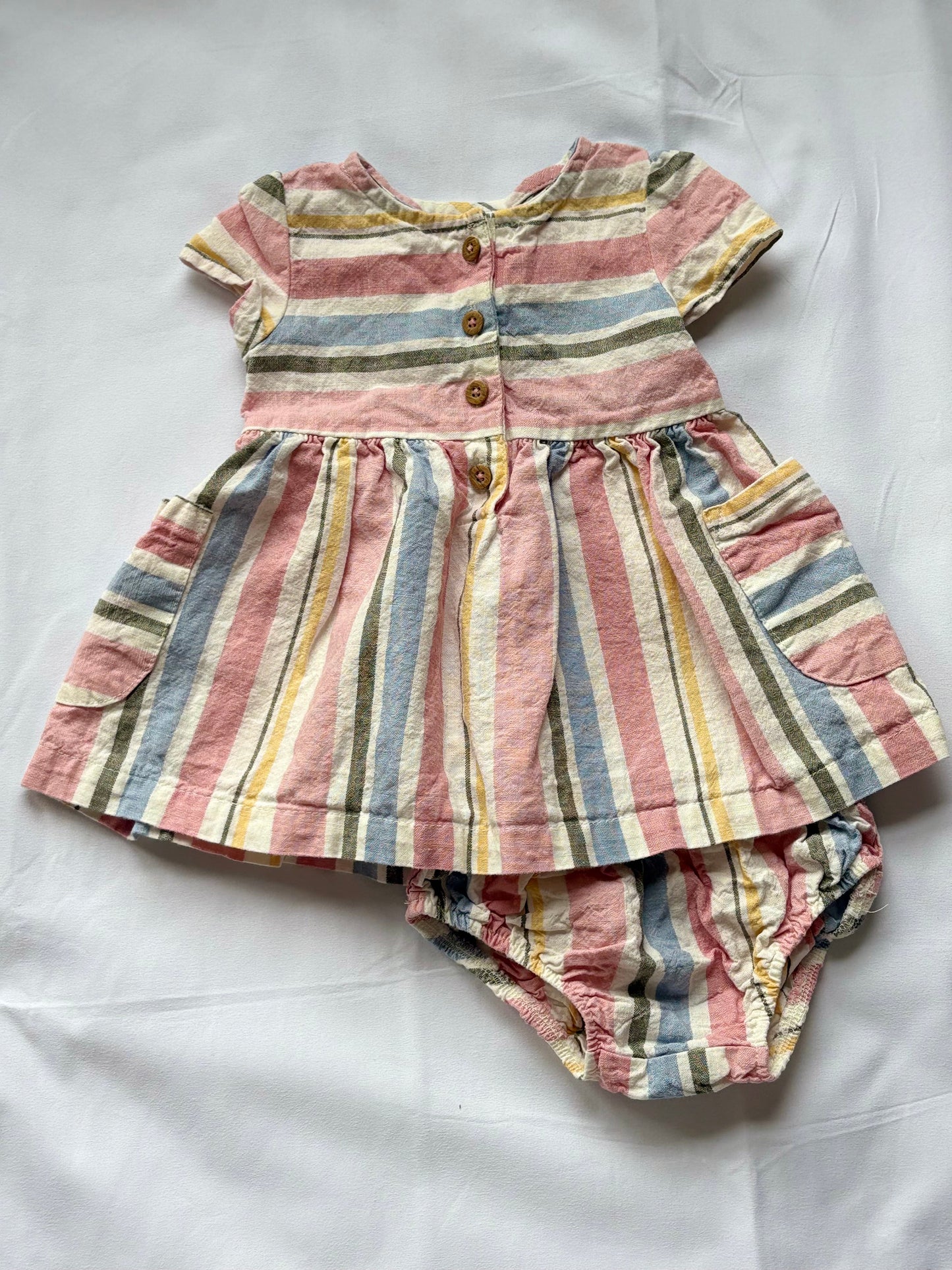#88 REDUCED Carters Striped Linen Button Dress Girls Size 3M