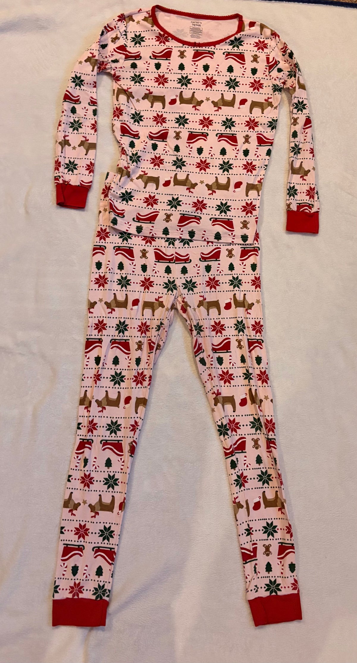 #102 - Carters girls size 14 long sleeve Christmas pajamas