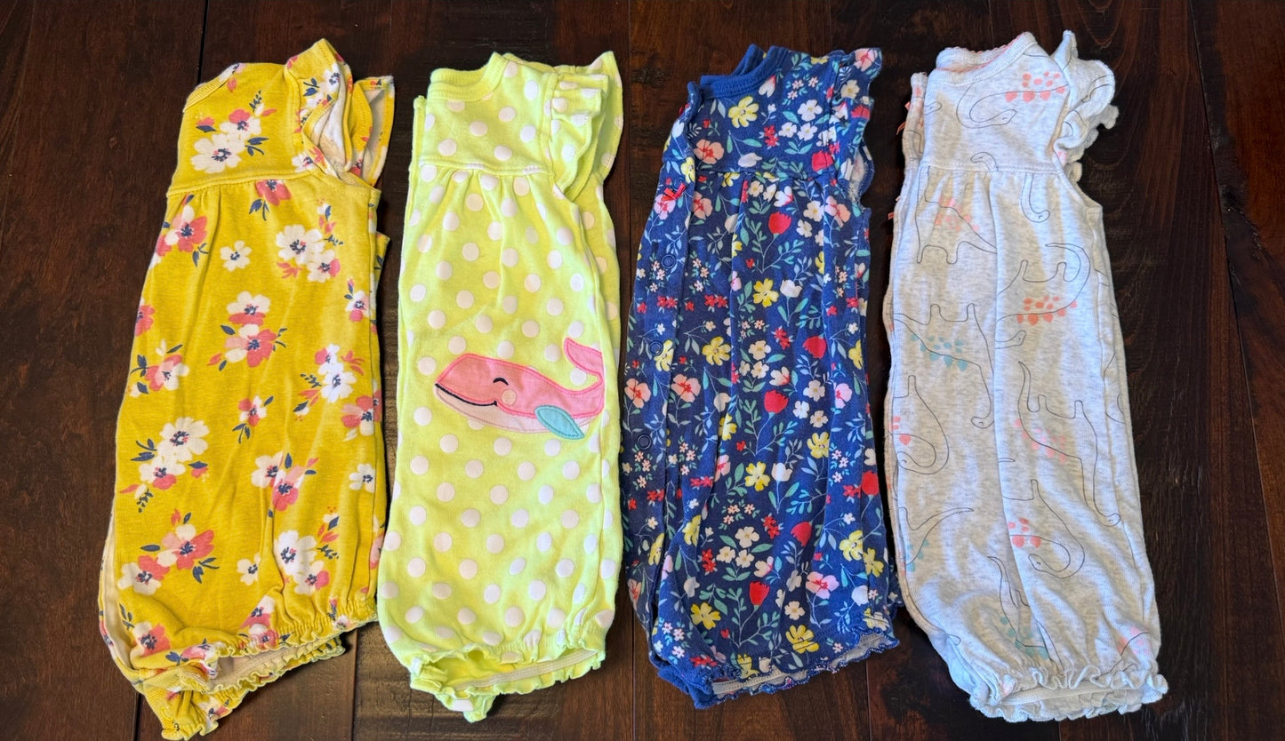 #28 Carters Infant Girl Romper Lot - Size 12 Months