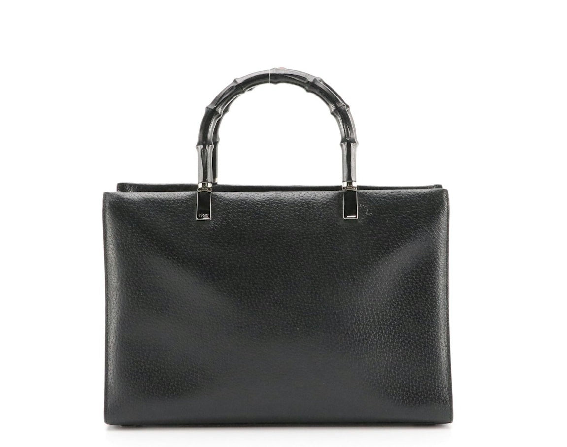 #146 - REDUCED Gucci Black Leather Bag with Bamboo Handles