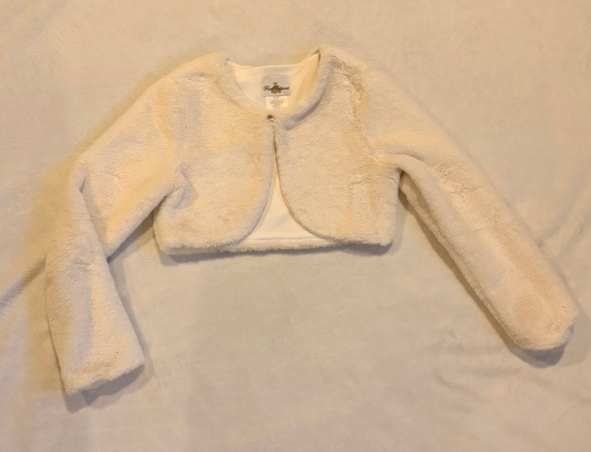 #102 - Rare Editions girls size 16 white fuzzy bolero