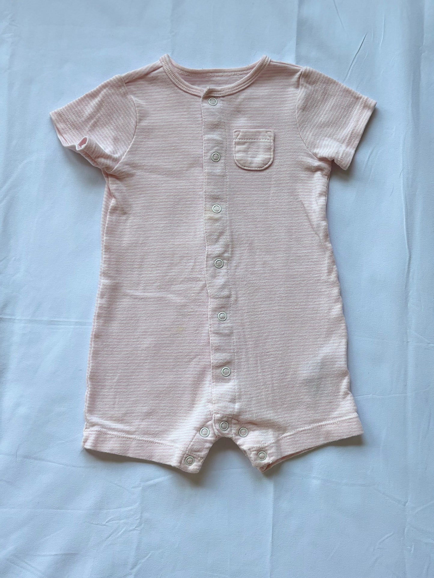 #88 Carters Pink Striped Romper Girls Size 12M