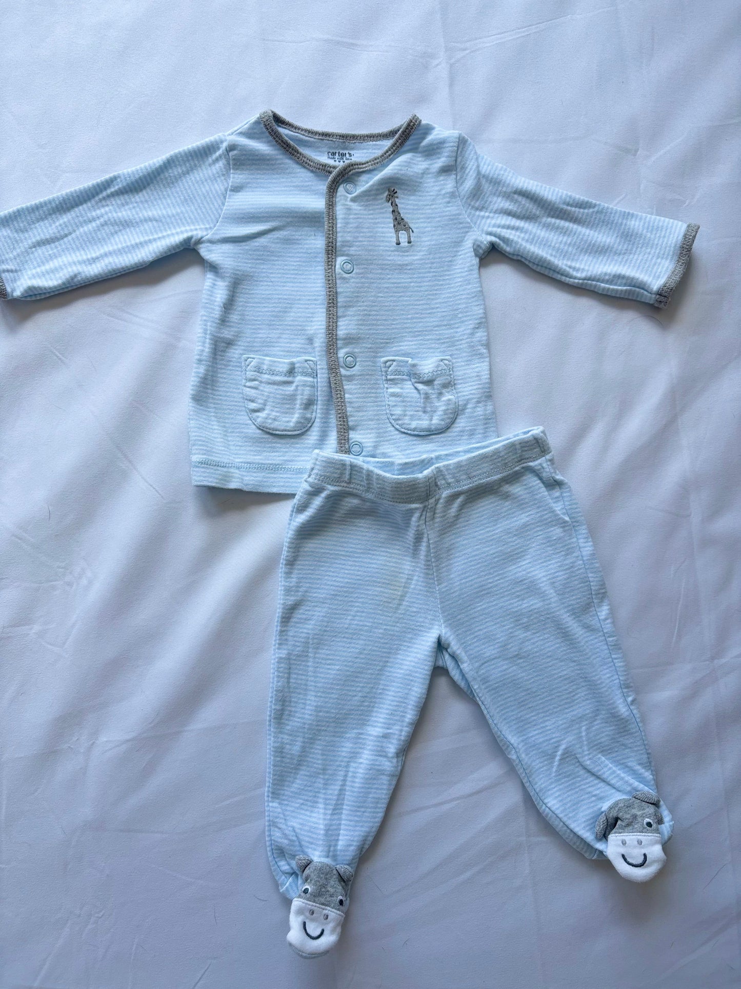 #88 REDUCED Carters Blue Button Front PJ set Boys Size 3M