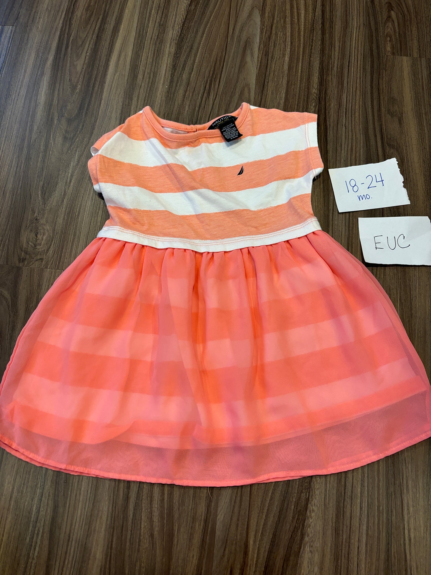 #77 - 18-24 Mo - EUC Nautica - Coral/White striped Dress