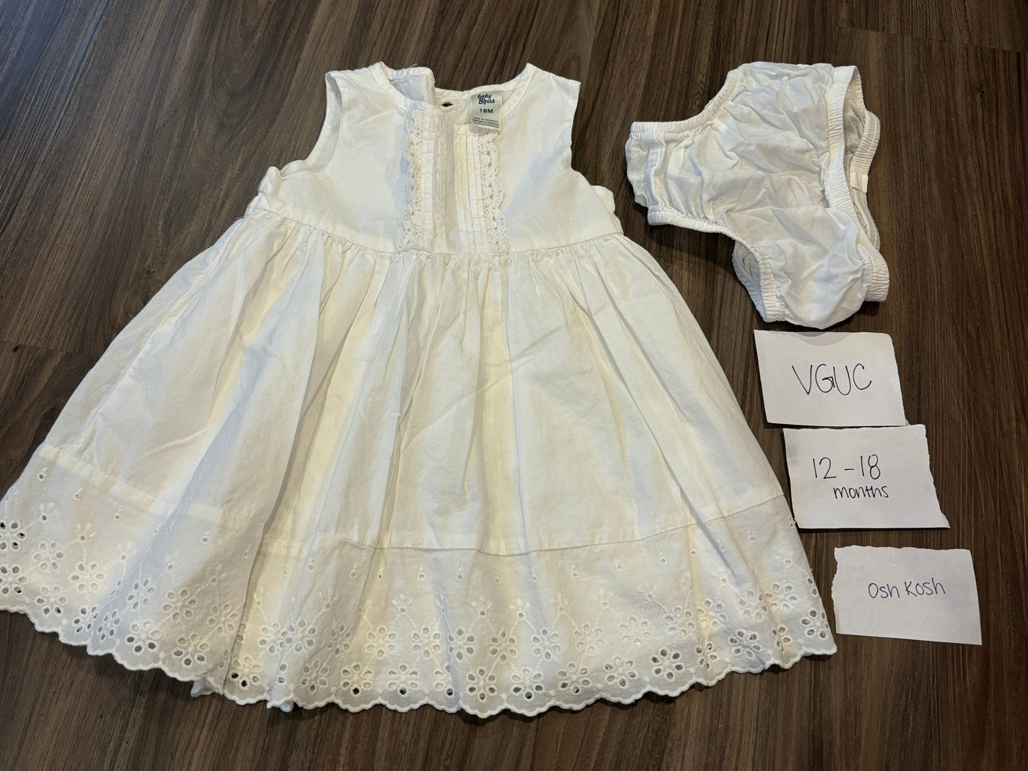 #77 - 12-18 Mo - VGUC Osh Kosh - White Tank Dress with Diaper Cover