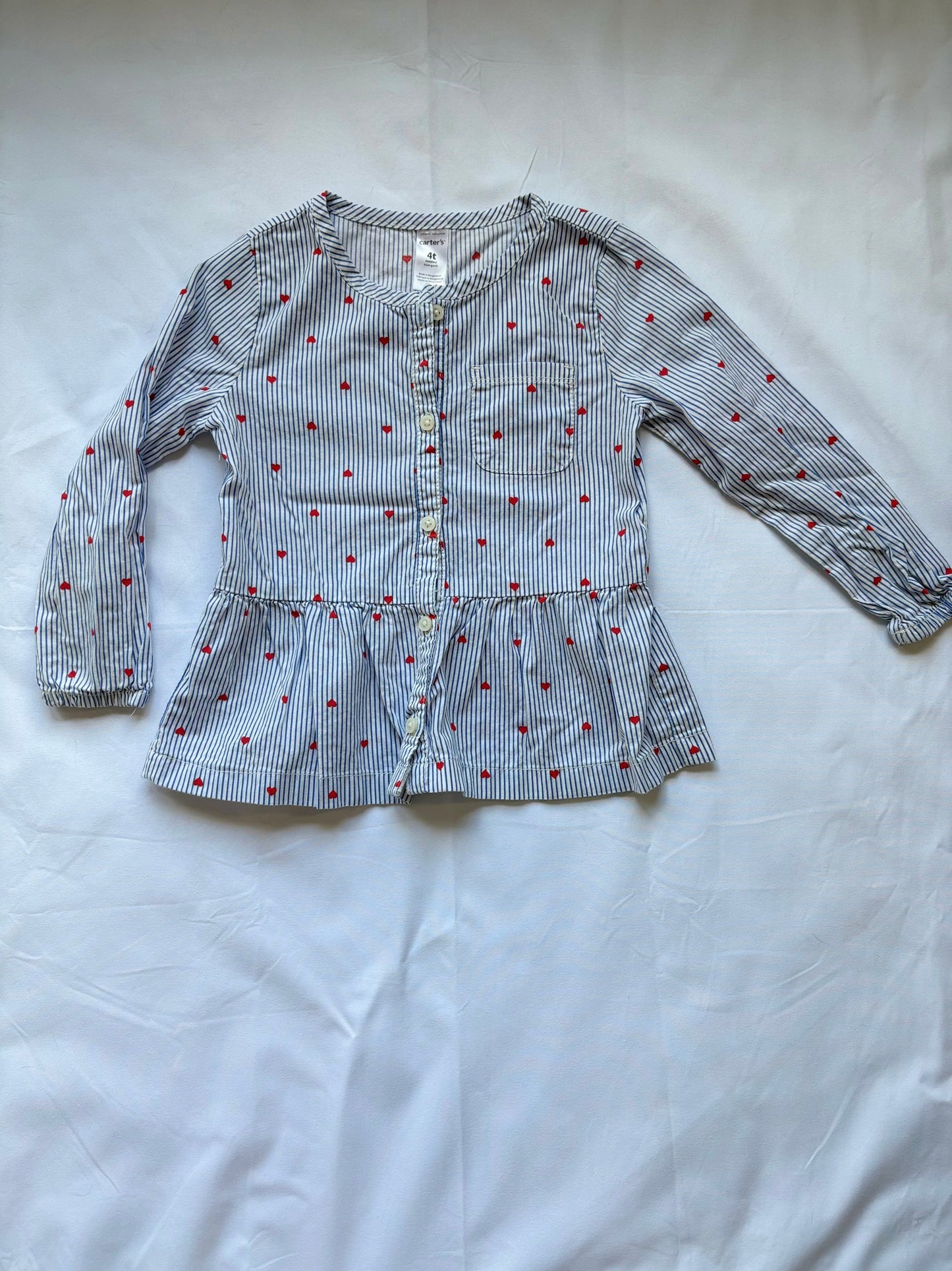 #88 REDUCED Carters Heart Long Sleeve Button Down Girls Size 4T