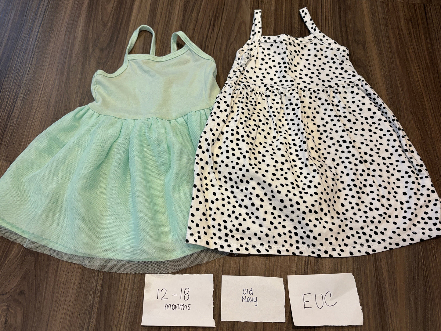 #77 - 12-18 Mo - EUC Old Navy - 2 Tank Dresses (mint + polka dot)
