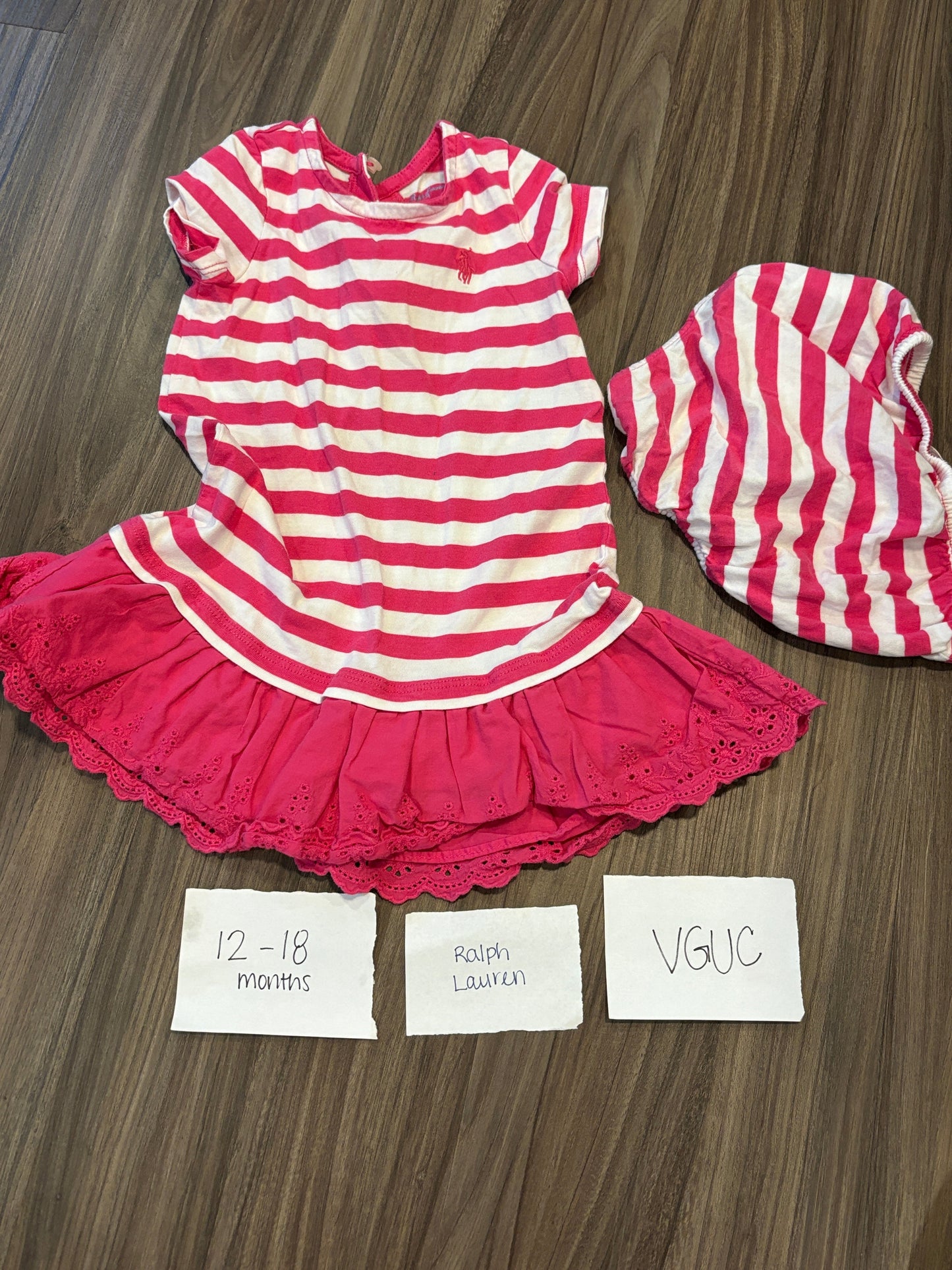 #77 - 12-18 Mo - VGUC Ralph Lauren - Pink/White Striped Dress