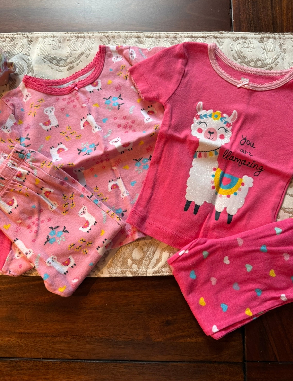 #51 REDUCED 18M Mix and Match Pink Llama Pajama Sets Short Sleeve and Long Pants
