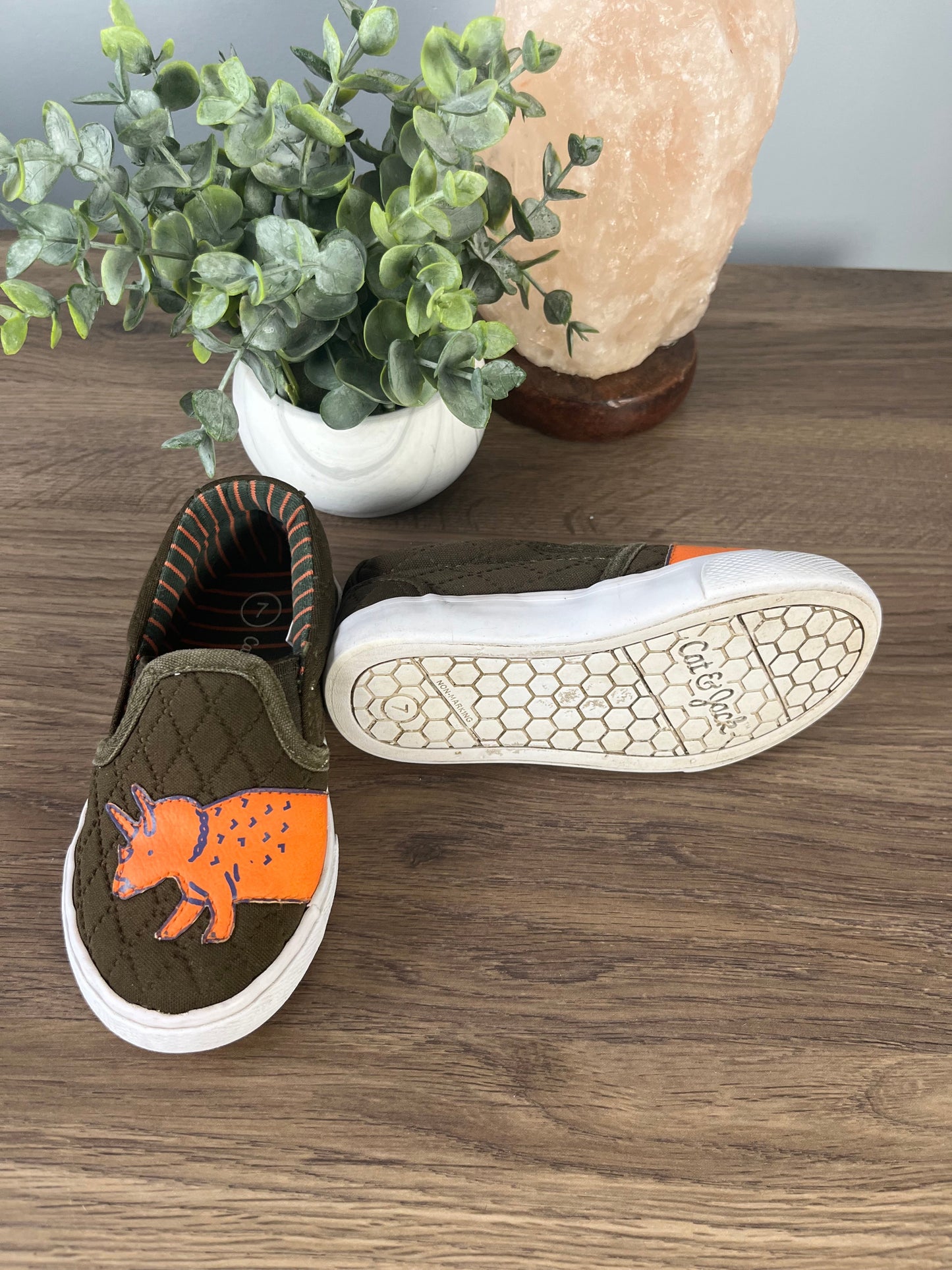 Seller #213 Boys size 7 Dinosaur Slip On Sneakers EUC