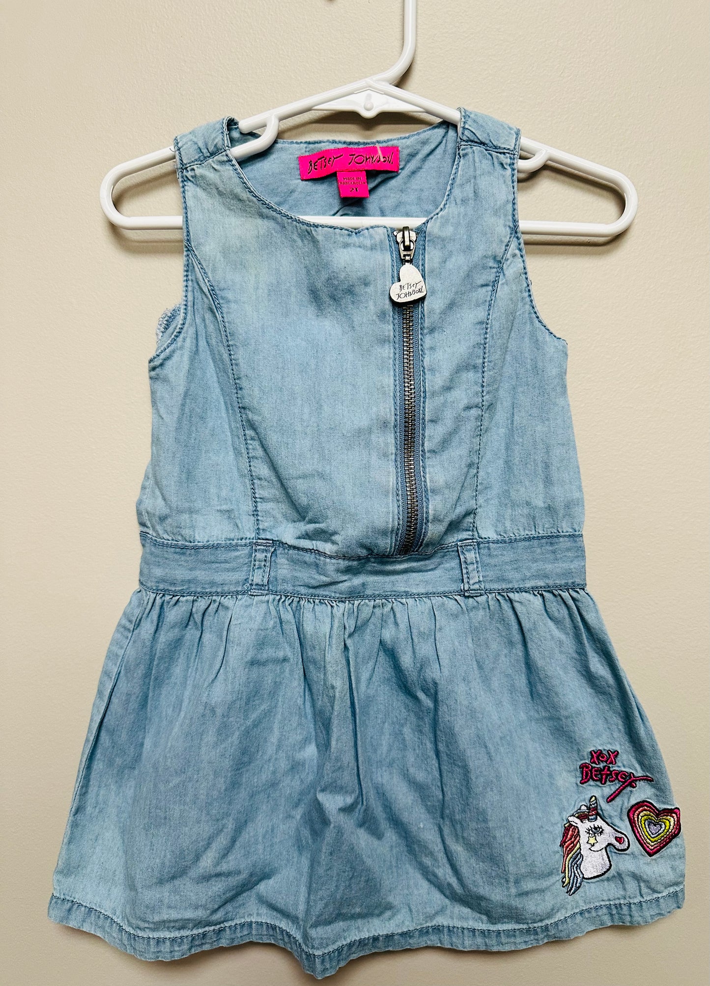 #130 Girls Betsy Johnson sz 2T Denim Romper