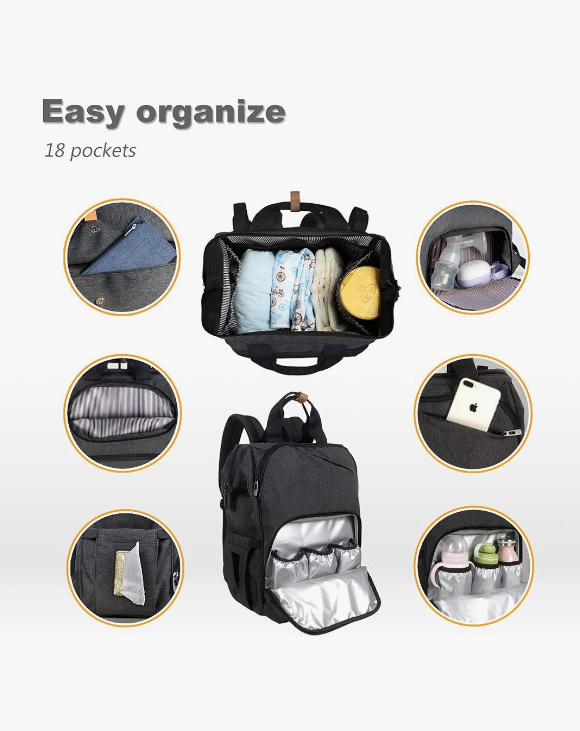 Seller #115 - Hap Tim Large Dark Gray Diaper Bag Backpack, GUC