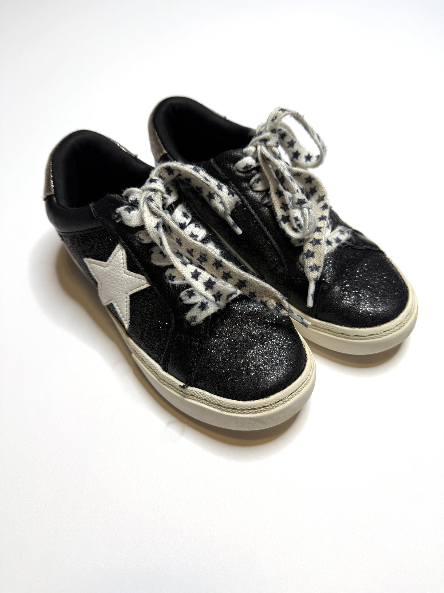 Seller 89 Girls Size 1 Cat and Jack Black Sparkle Star Shoes VGUC
