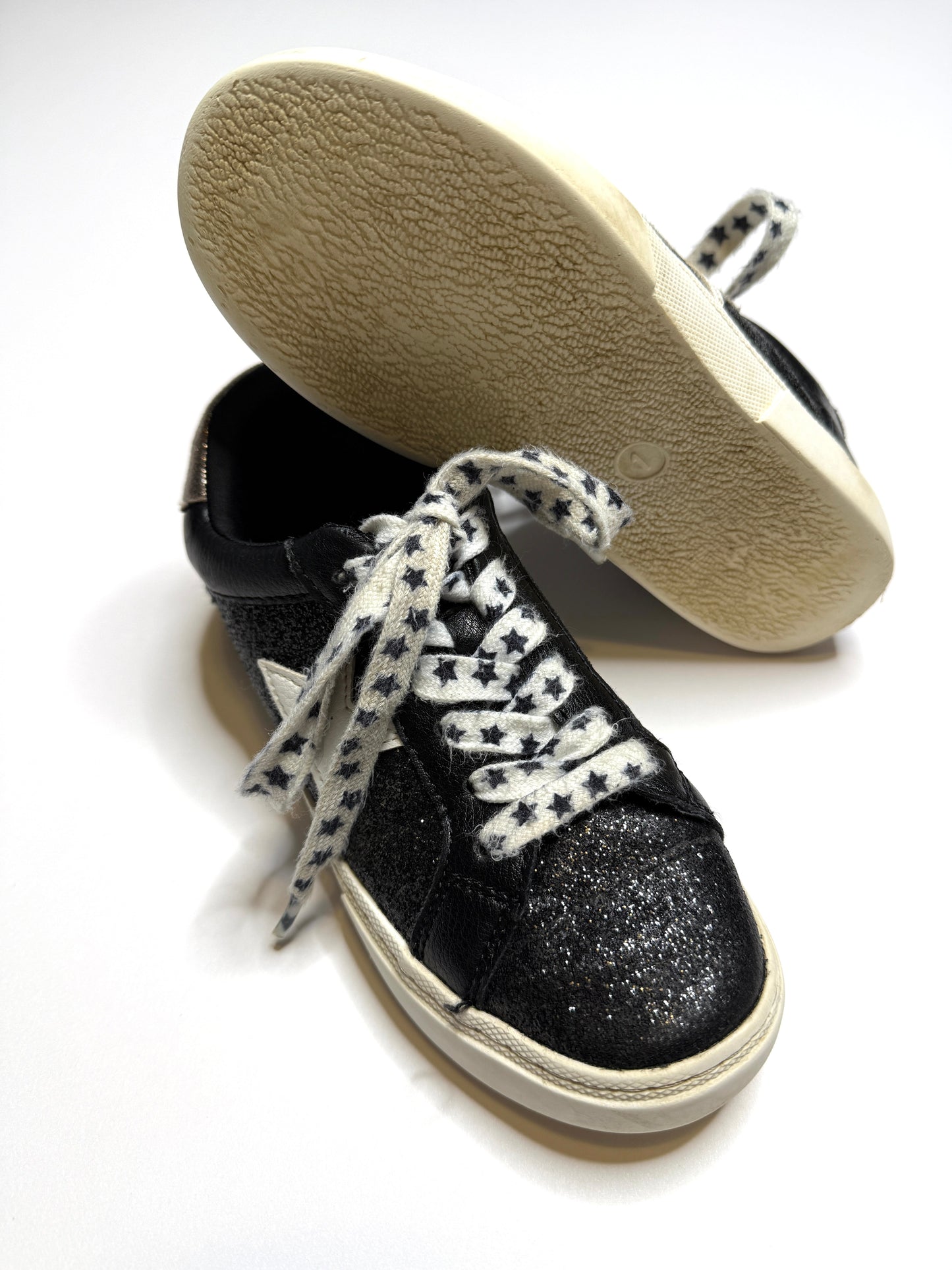 Seller 89 Girls Size 1 Cat and Jack Black Sparkle Star Shoes VGUC