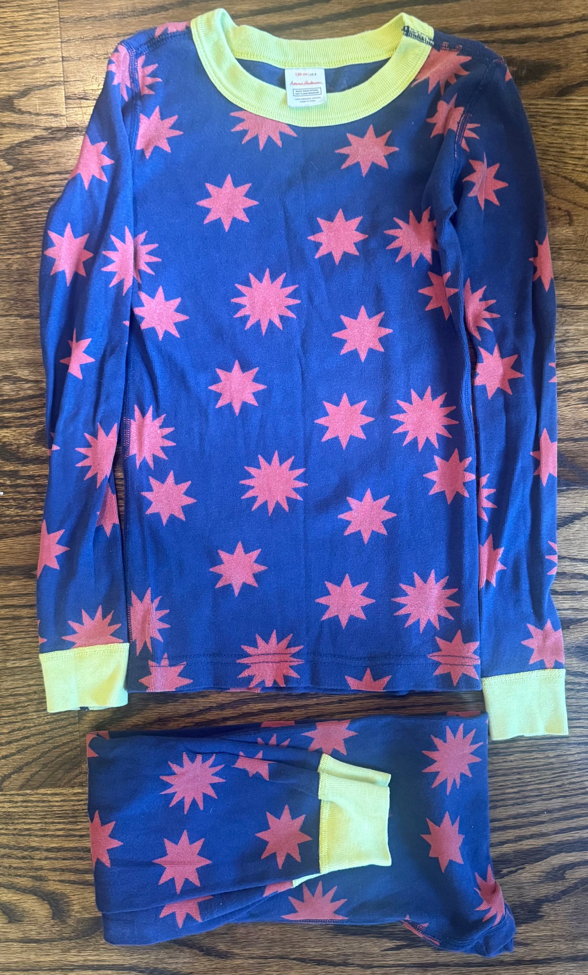 # 75 Hanna Andersson Navy & Orange Pajamas, Size 8