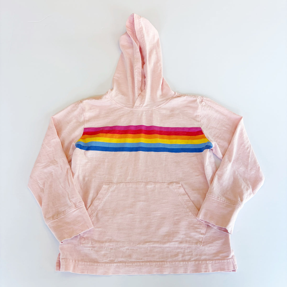 #96 | Size 5 | Primary Girls Pink Rainbow Stripe Hooded Shirt