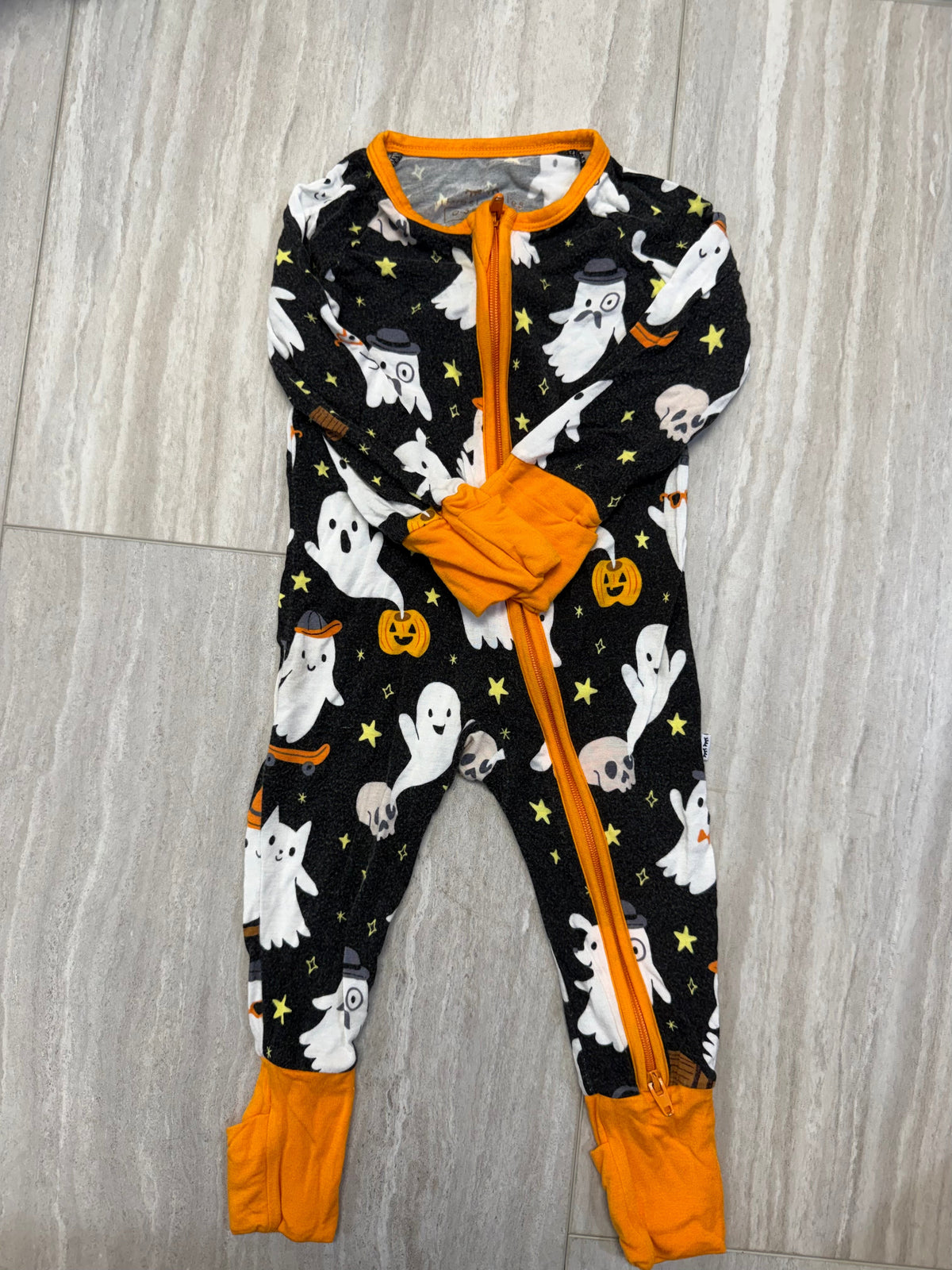 #110 Little Sleepies Halloween Zip Pjs 0-3 mo.