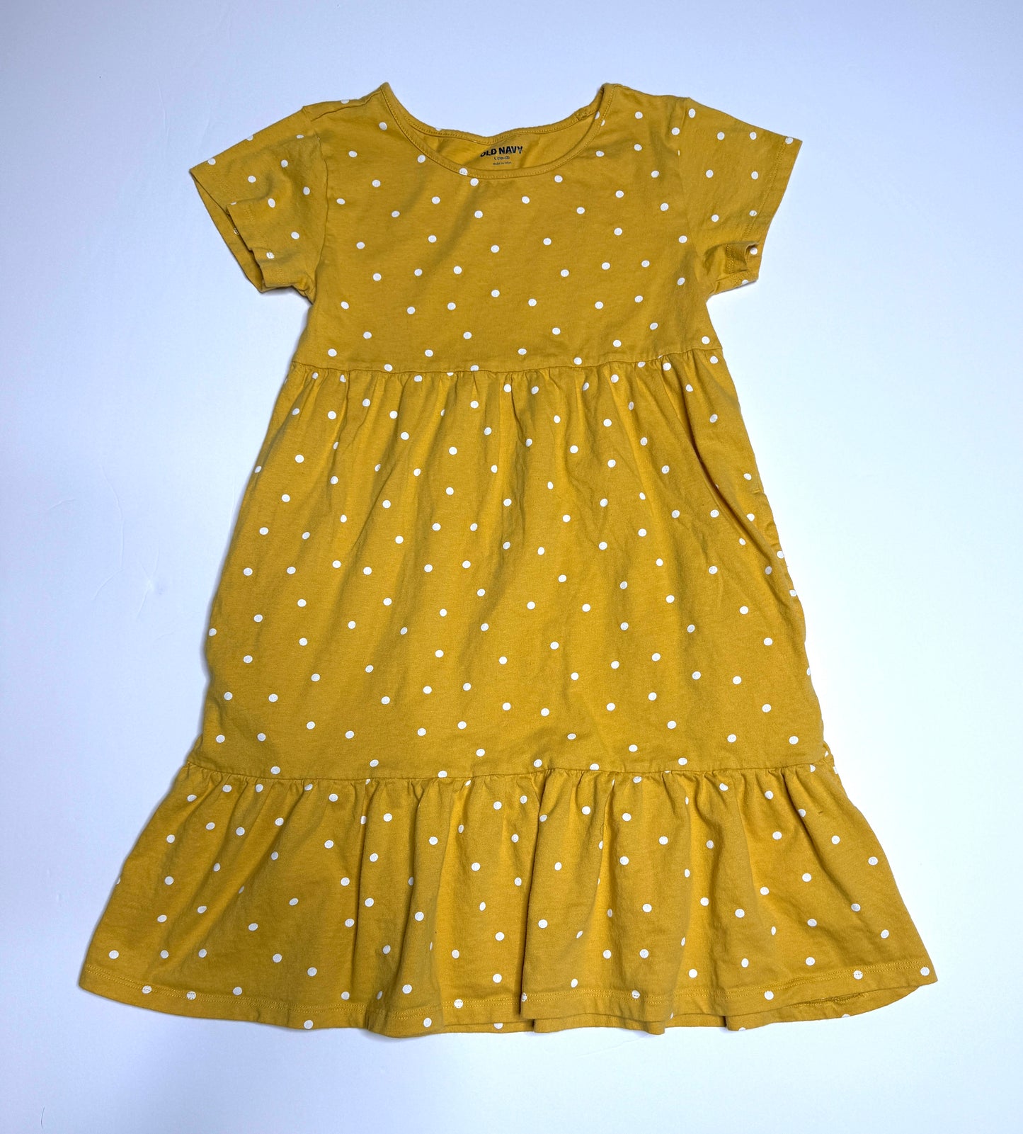 Seller 89 Girls Sizs 10-12 Large Old Navy Yellow Polka Dot Dress with Pockets VGUC