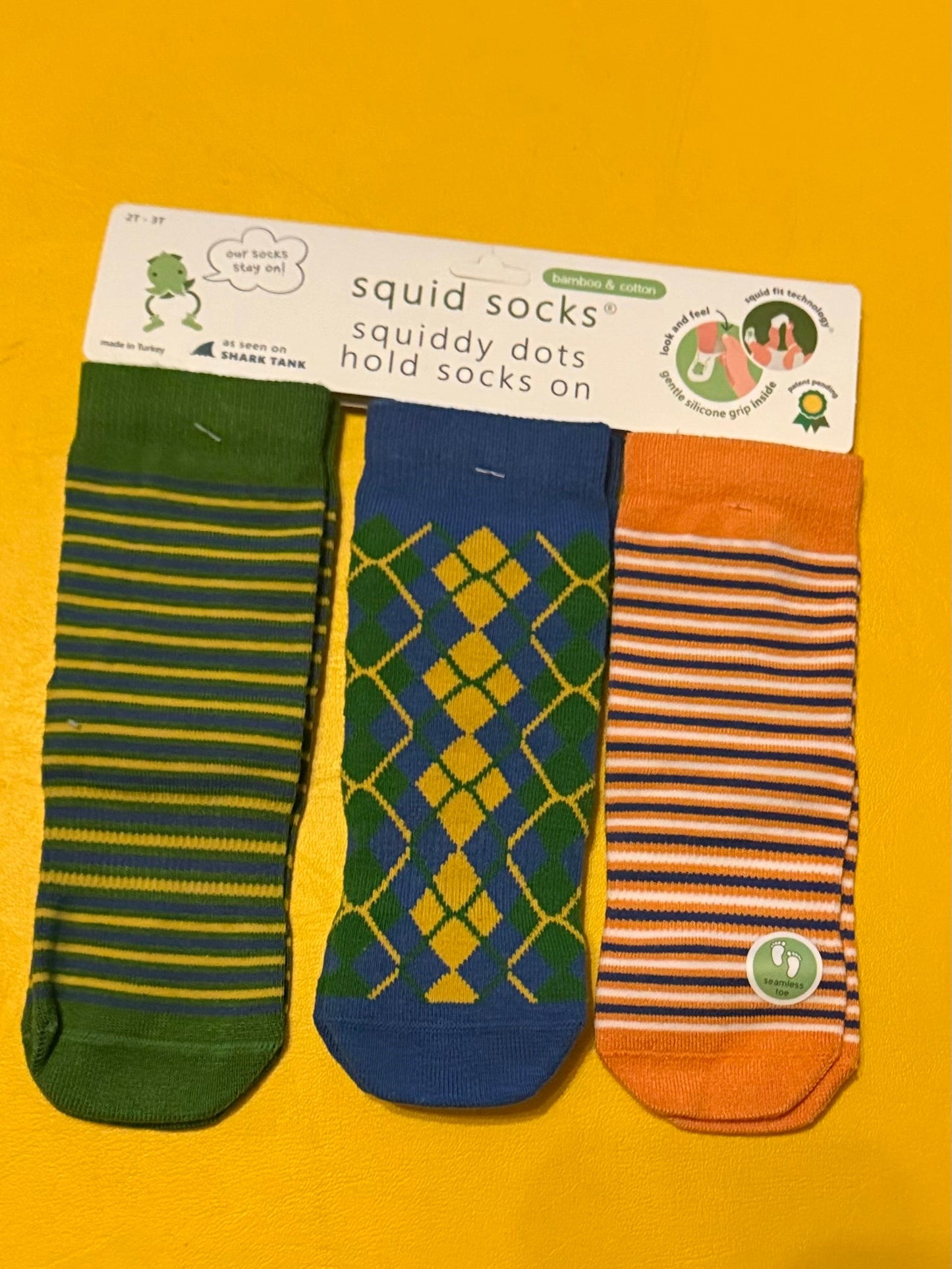 *sale* #73 Squid Socks 3 pairs Green, Orange and Blue Patterned (2T-3T) NWT