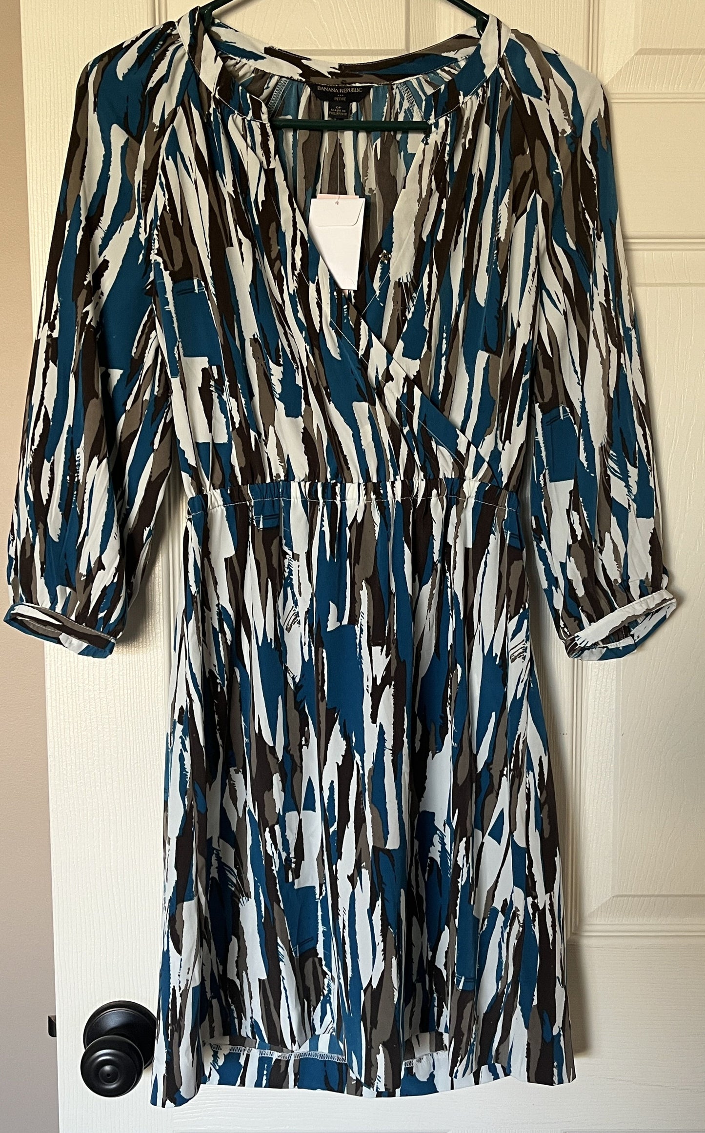#124 NWT Banana Republic Teal and Brown 3/4 Sleeve Dress Women's 0P