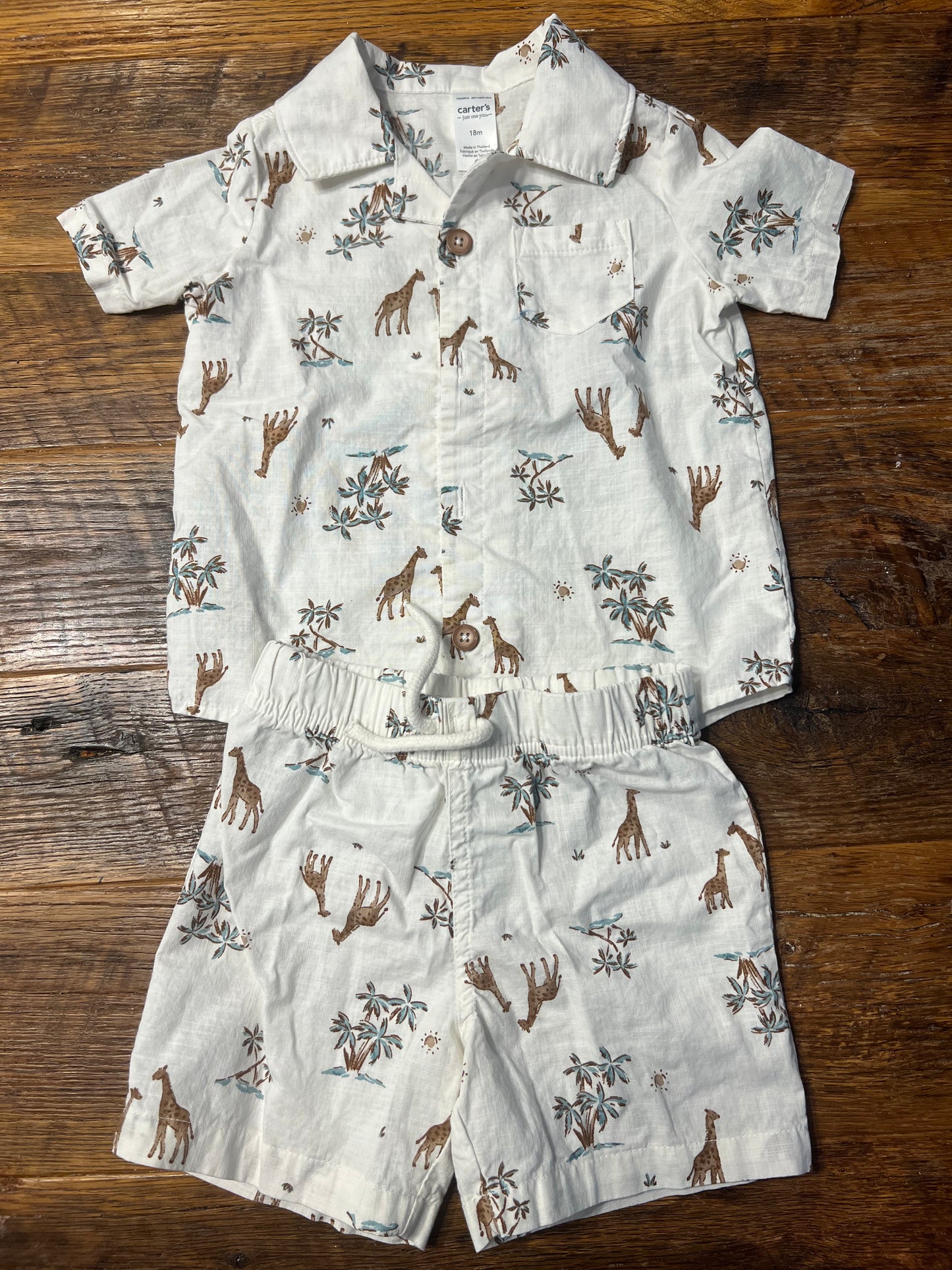 #67 Carter's Boy's Giraffe Print Short & Shorts Set - Size 18M