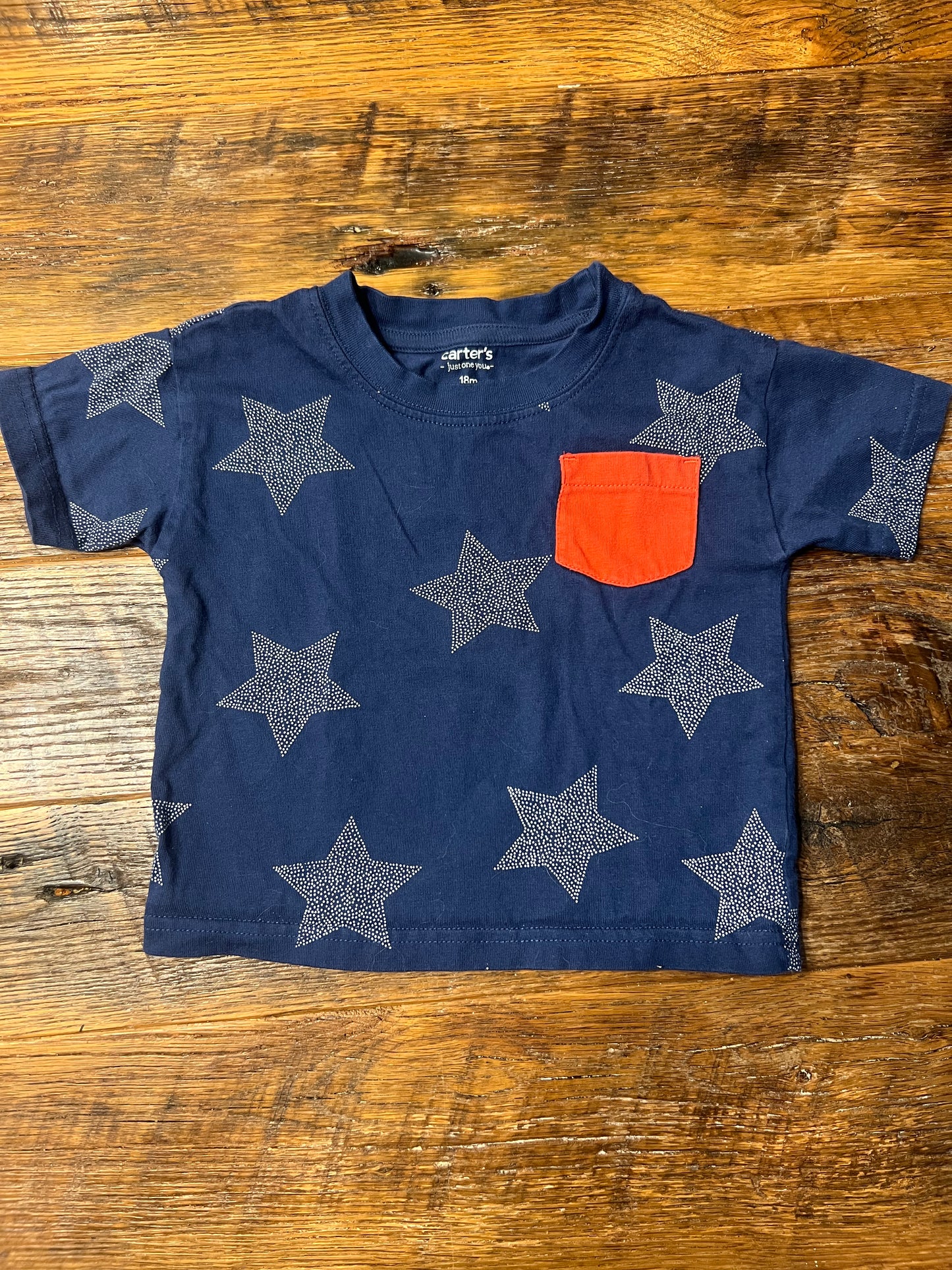 #67 Carter's Boy's Navy Star Print Pocket T-Shirt - Size 18M (2/2)