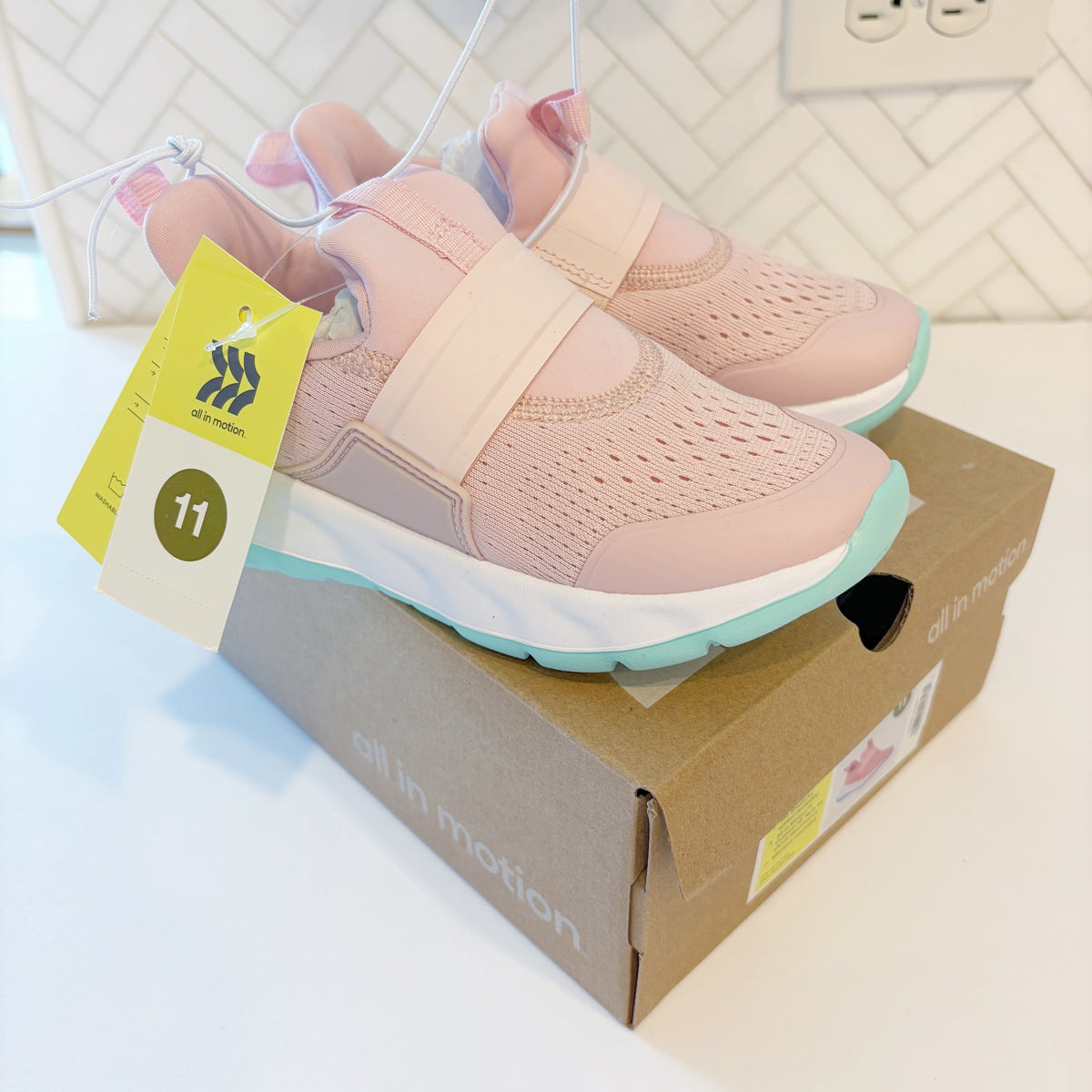 #96 | Size 11 | All in Motion Girls Pink Slip on Sneakers