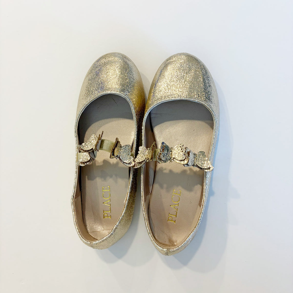 #96 | Size 10 | Children's Place Girls Gold Butterfly Mary Jane Shoes