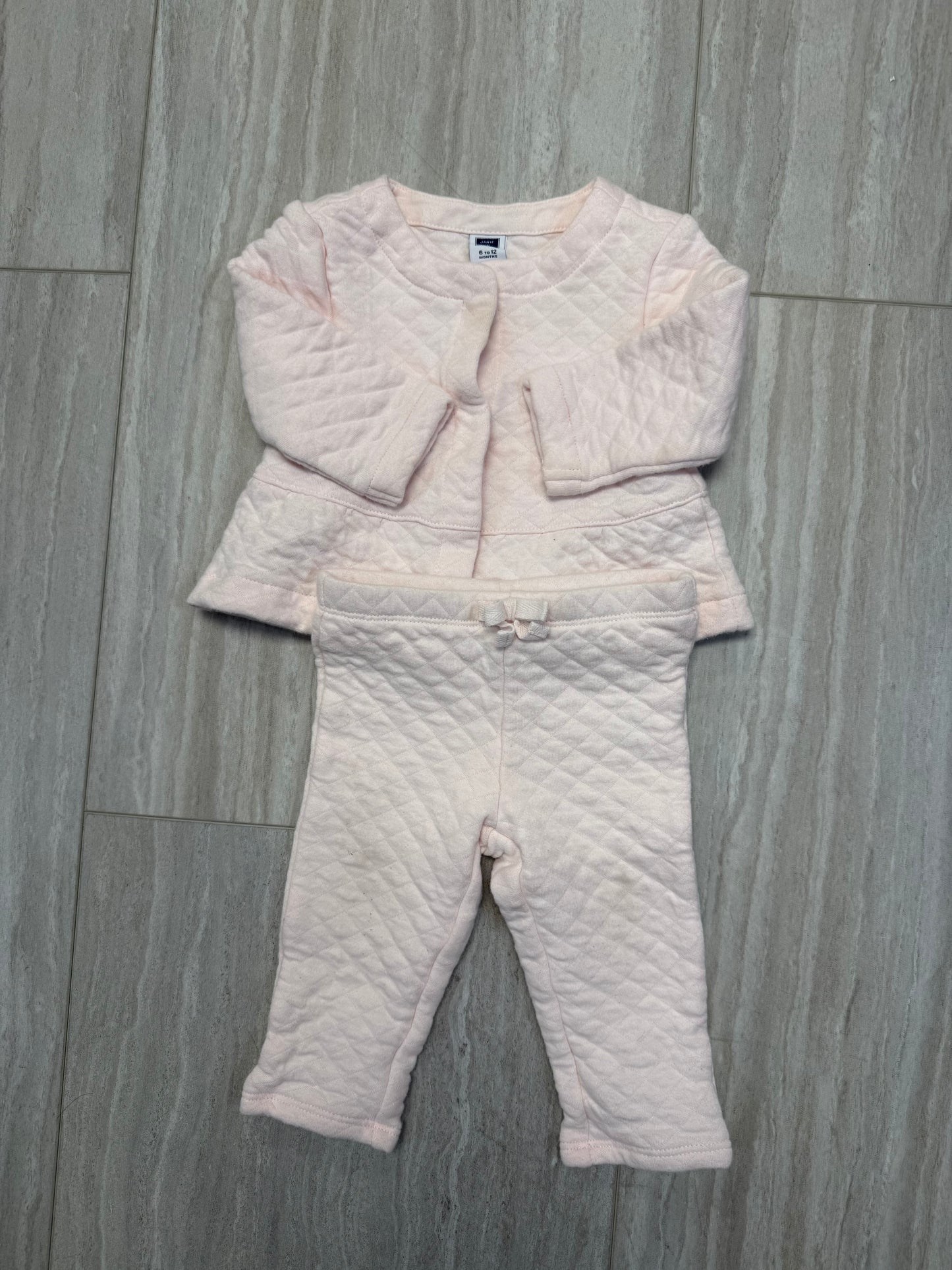 #110 Janie & Jack Baby Girl Pink Quilted Matching Set Sweatsuit 6-12 mo.