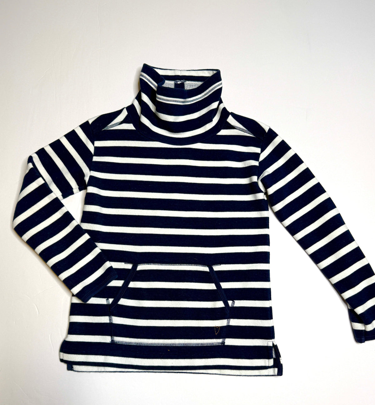 155 Girls Crewcuts Size M Turtleneck Sweatshirt Navy/White Stripes EUC