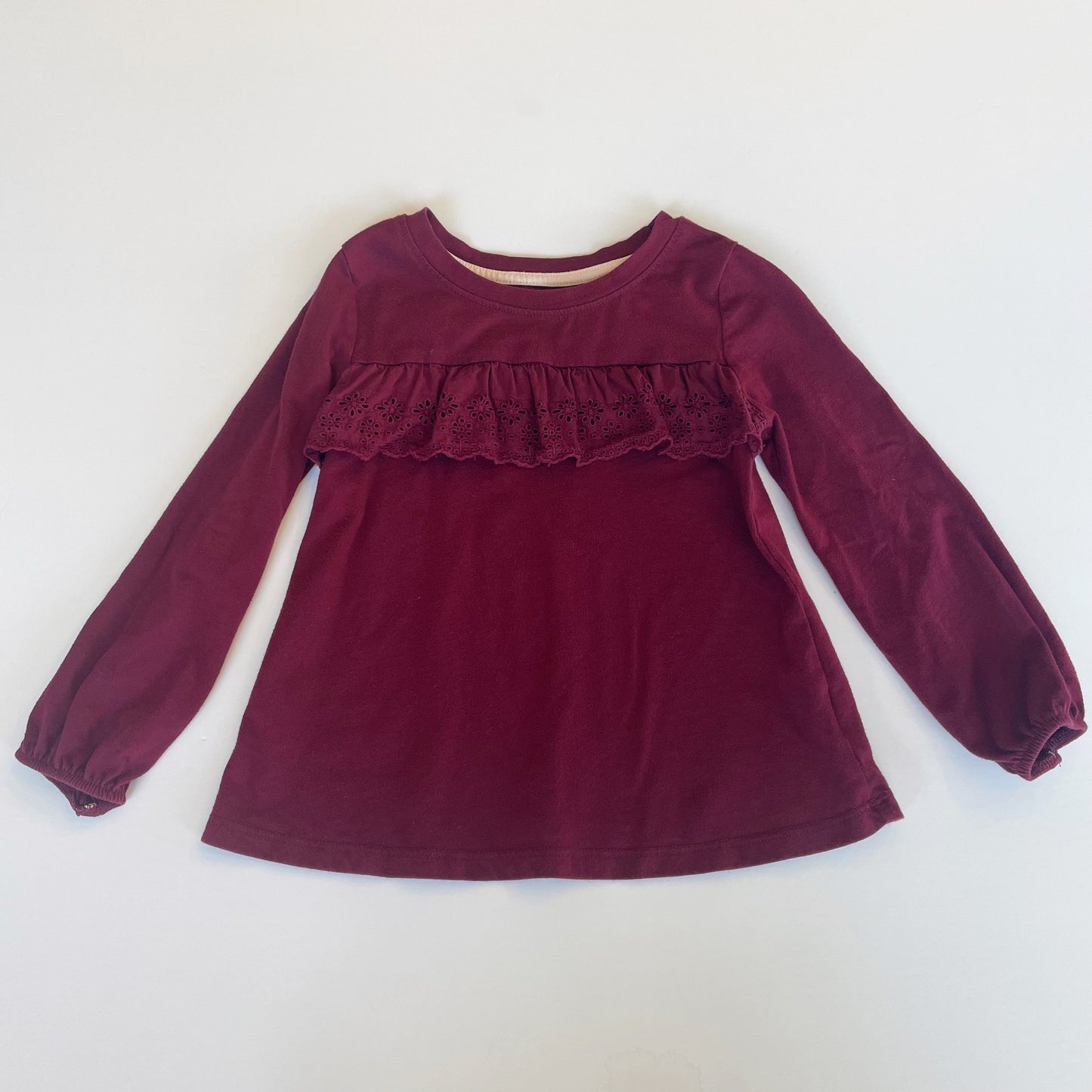 #118 | Size 4T | Cat & Jack Girls Maroon Eyelet Ruffle Shirt