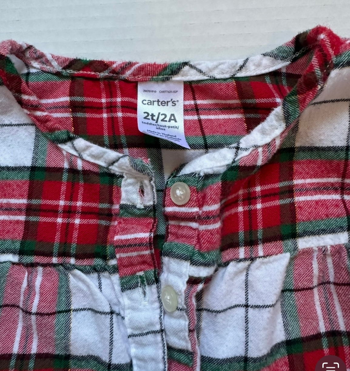 #93 Carter's Red Green Plaid L/S Shirt Girls 2T